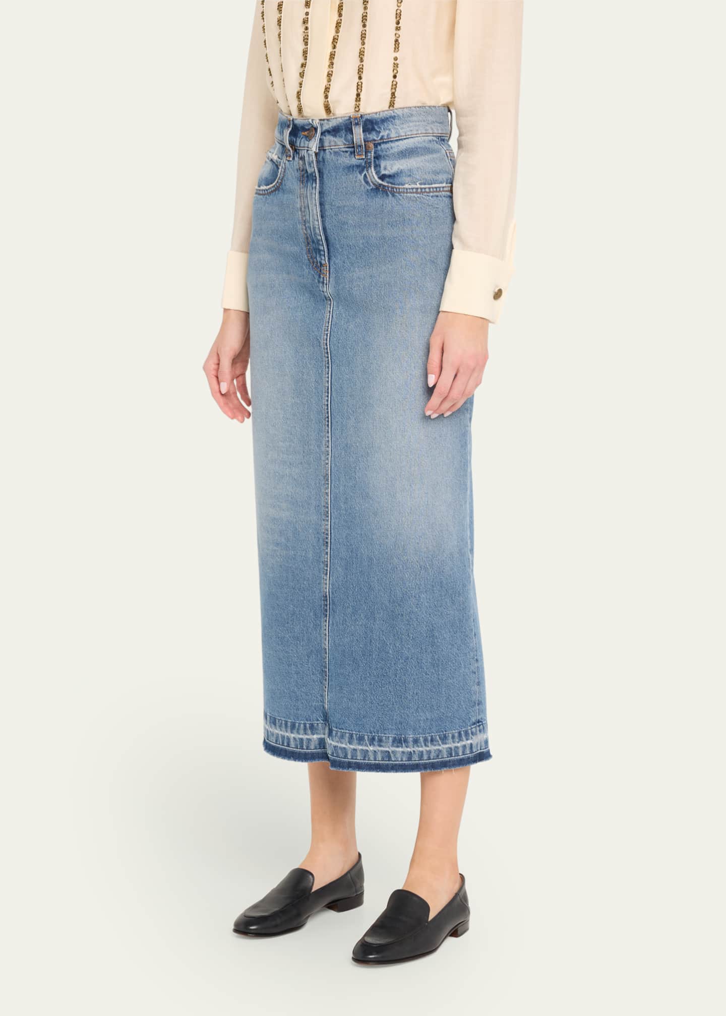 FORTELA Long Back Slit Denim Skirt Image 4 of 5