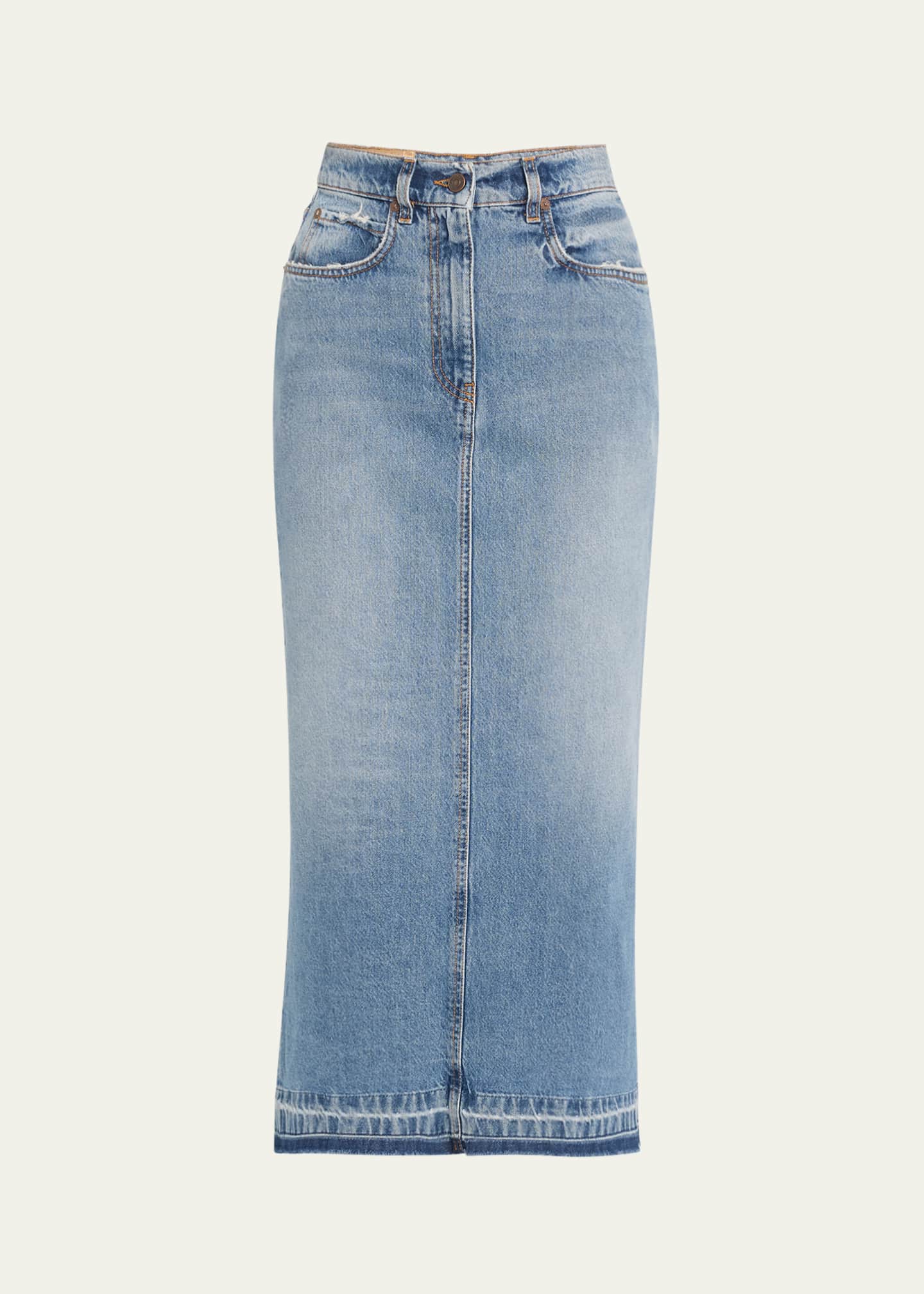 FORTELA Long Back Slit Denim Skirt Image 1 of 5