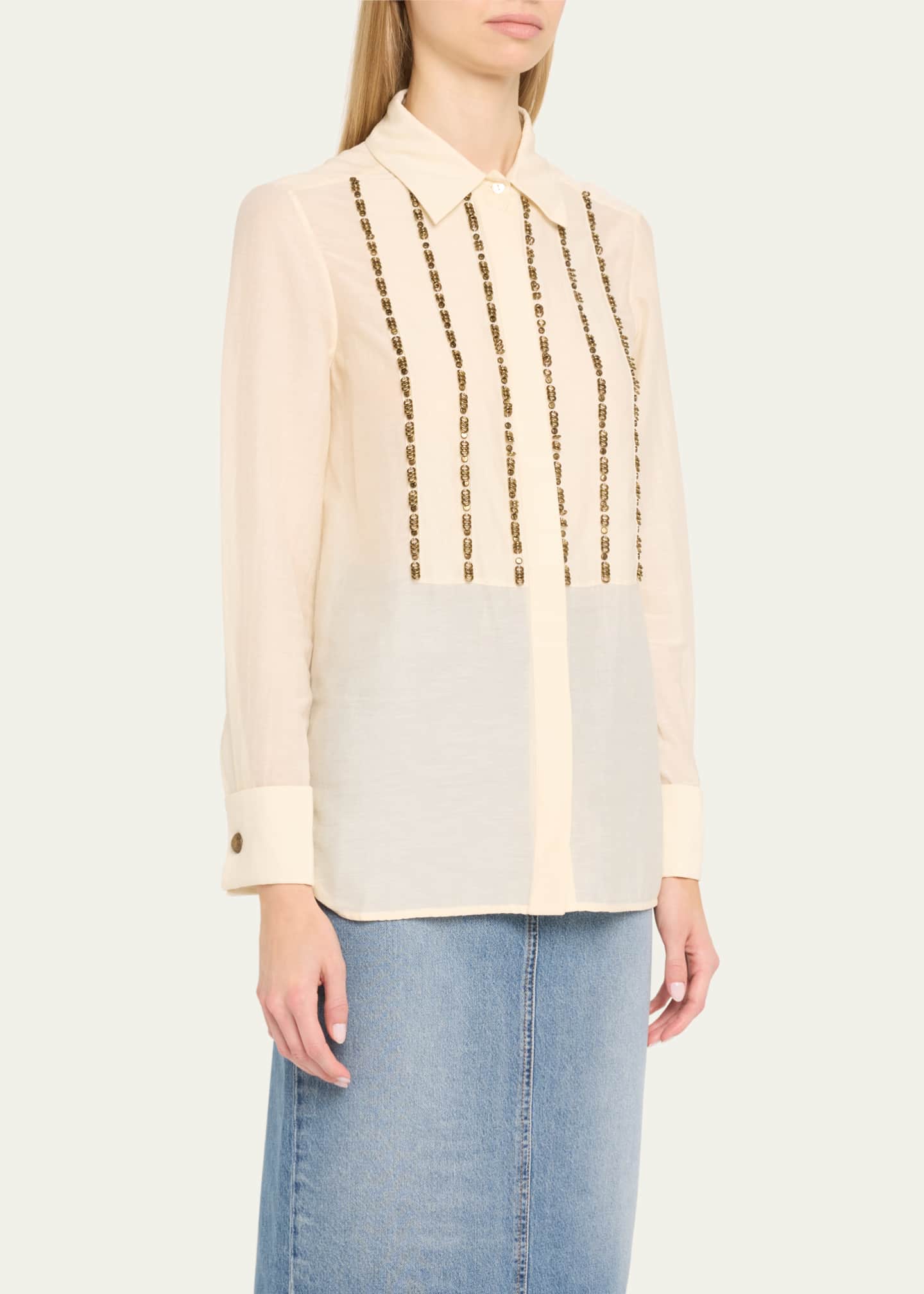 Stripe Sequined Blouse - Thumbnail 4