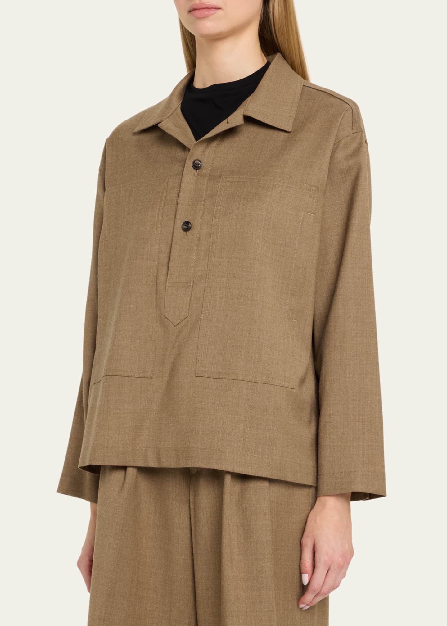 Polo Wool Overshirt with Macro Pockets - Thumbnail 4