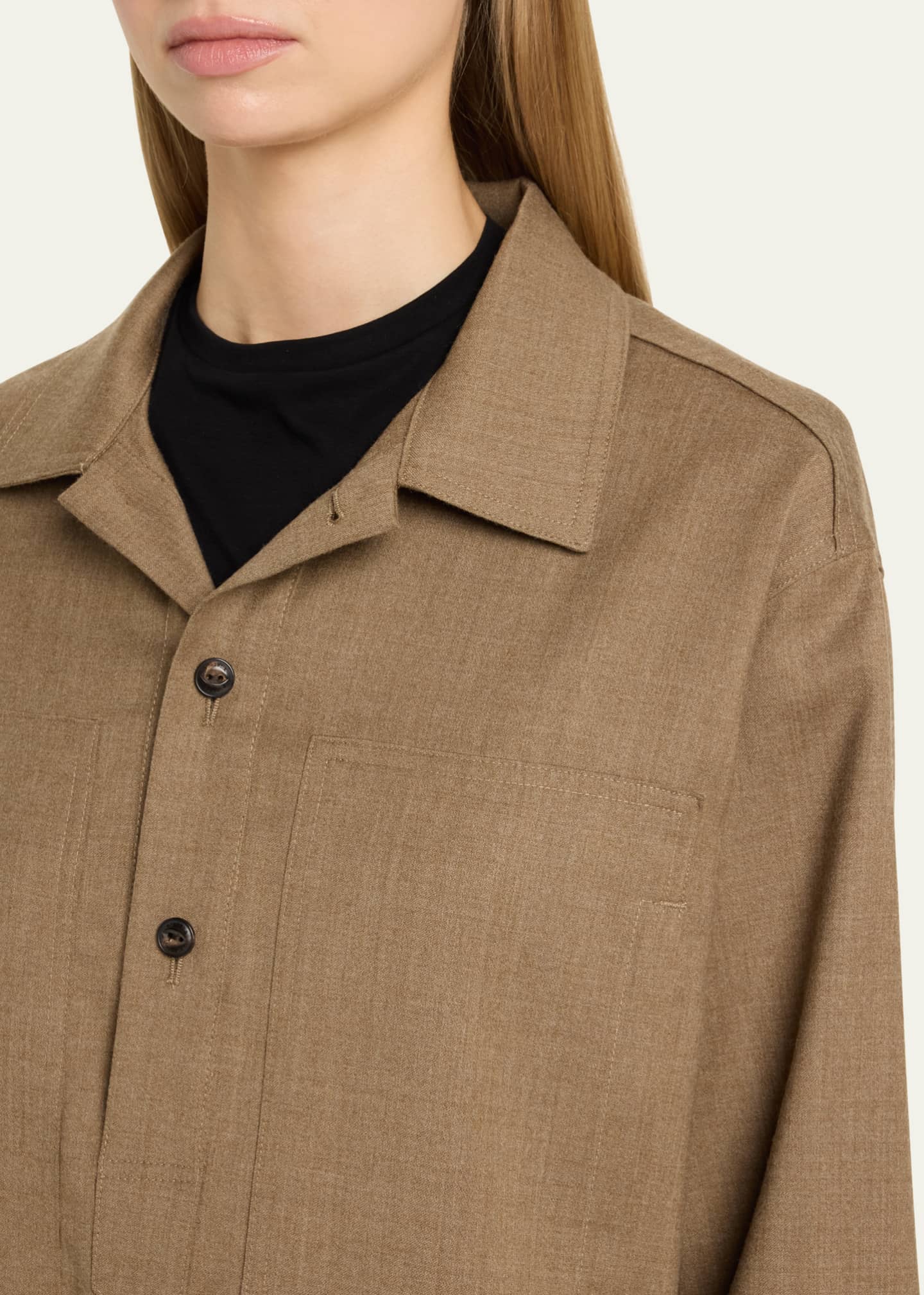 Polo Wool Overshirt with Macro Pockets - Thumbnail 5