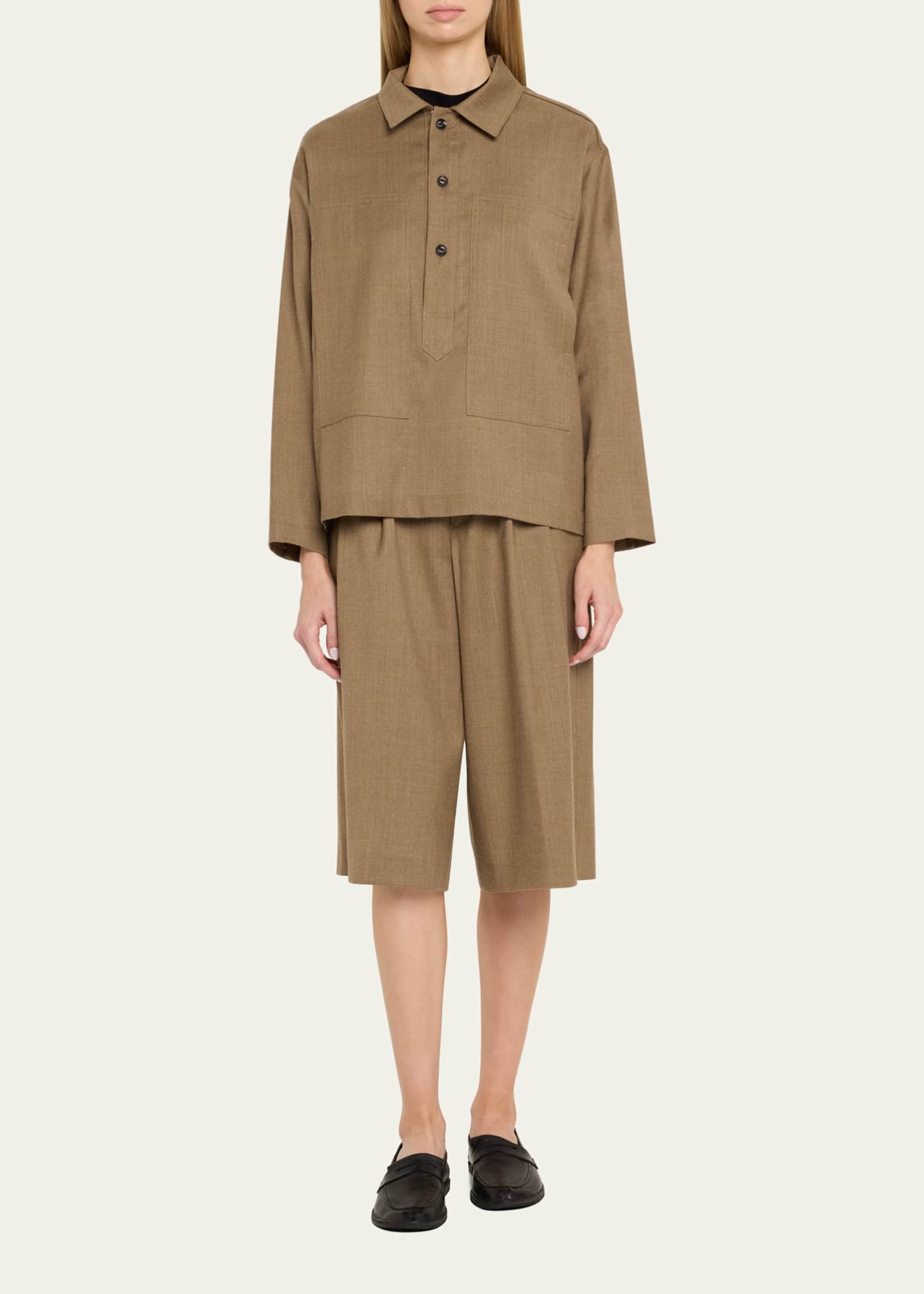 FORTELA Pleated Mid Leg Wool Trousers Image 2 of 5
