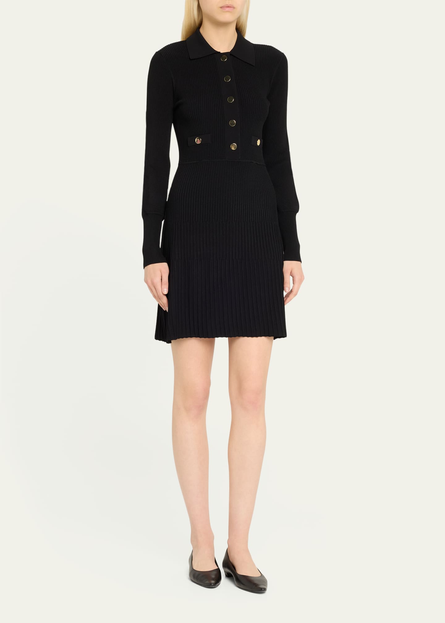 Veronica Beard Lauper Long-Sleeve Ribbed Mini Dress Image 4 of 5