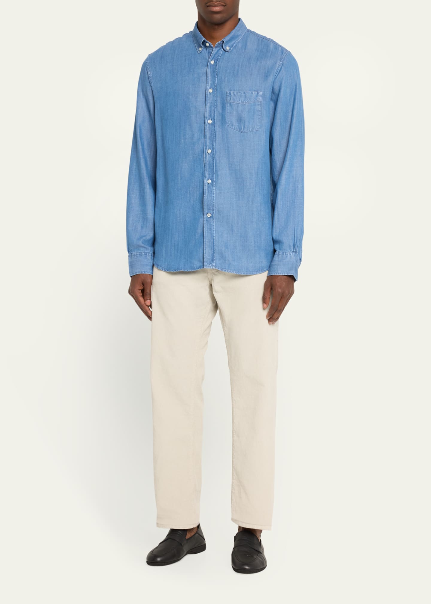 Officine Generale Men's Soft Lyocell Denim Button-Down Shirt Image 2 of 5