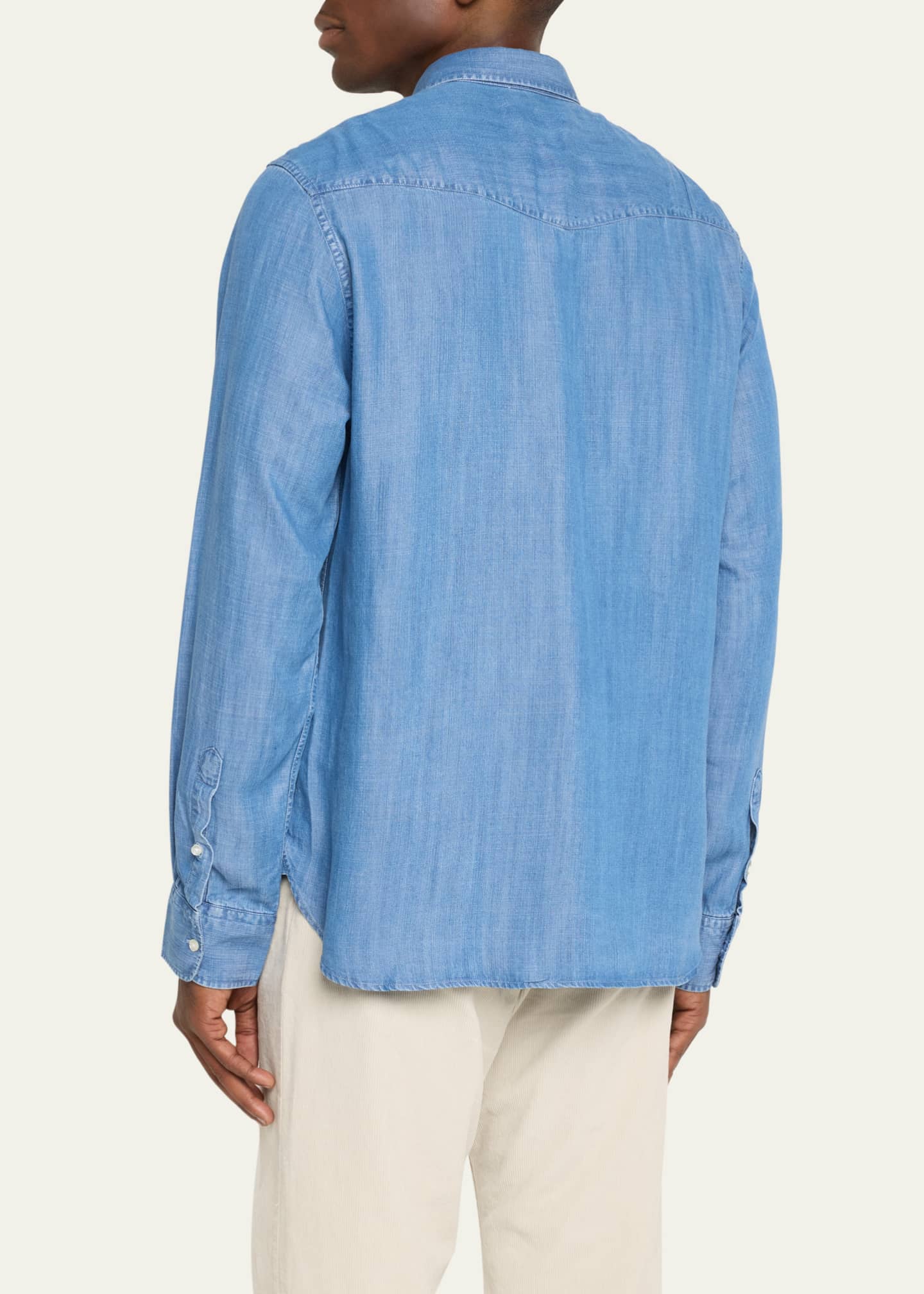 Officine Generale Men's Soft Lyocell Denim Button-Down Shirt Image 3 of 5