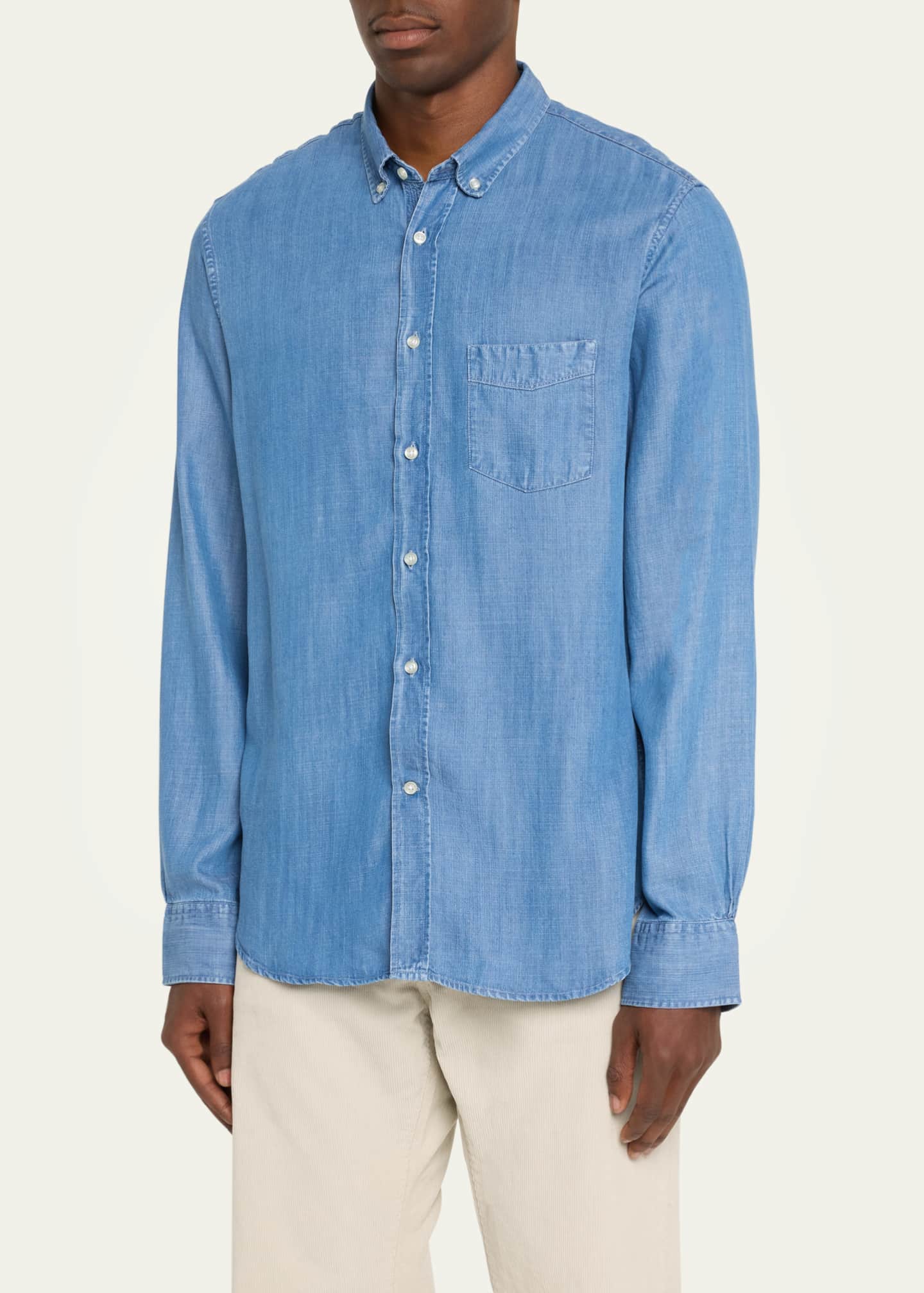 Officine Generale Men's Soft Lyocell Denim Button-Down Shirt Image 4 of 5