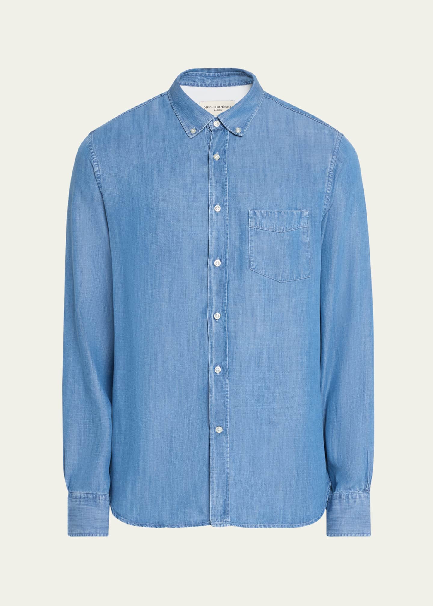 Officine Generale Men's Soft Lyocell Denim Button-Down Shirt Image 1 of 5