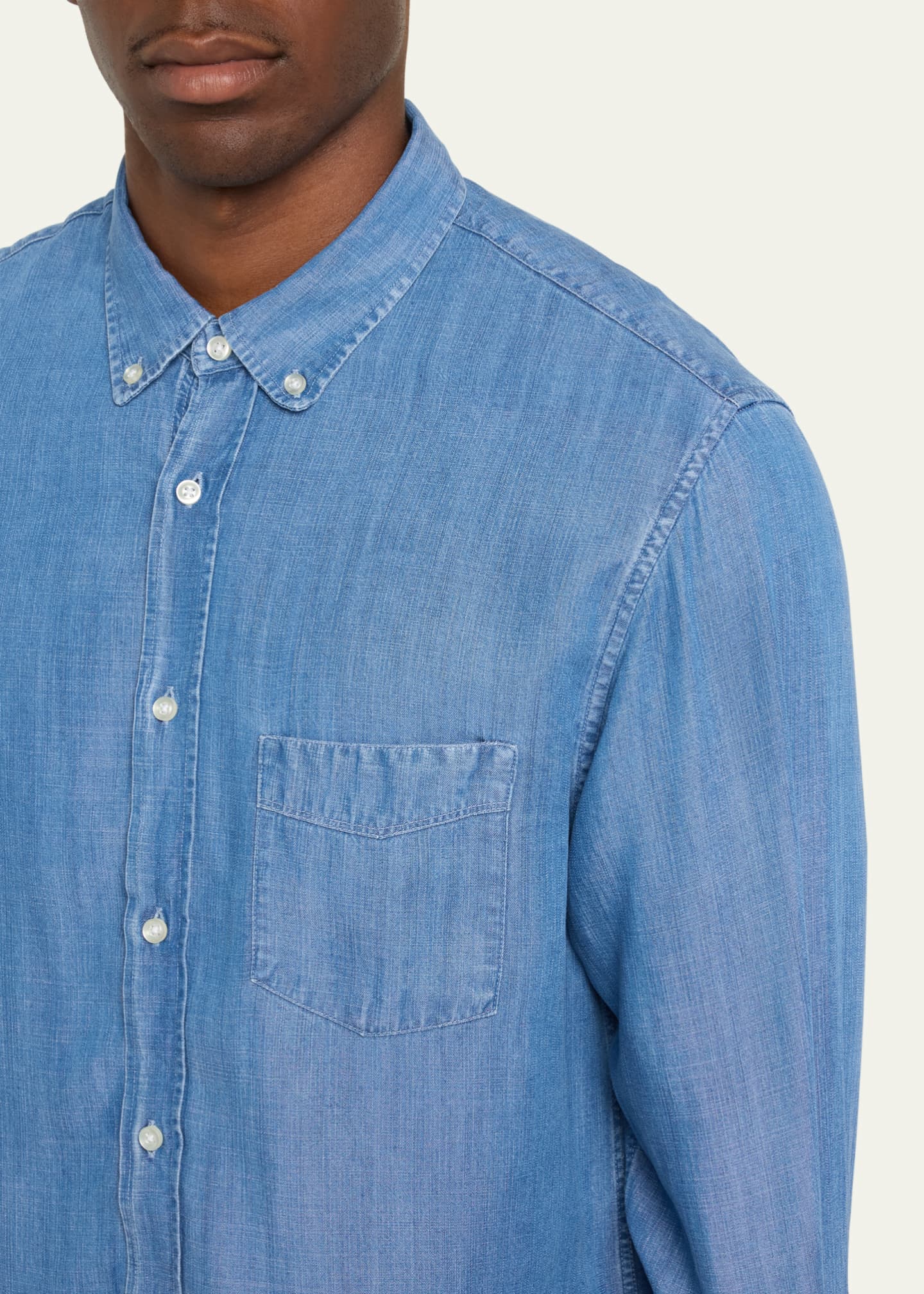 Officine Generale Men's Soft Lyocell Denim Button-Down Shirt Image 5 of 5