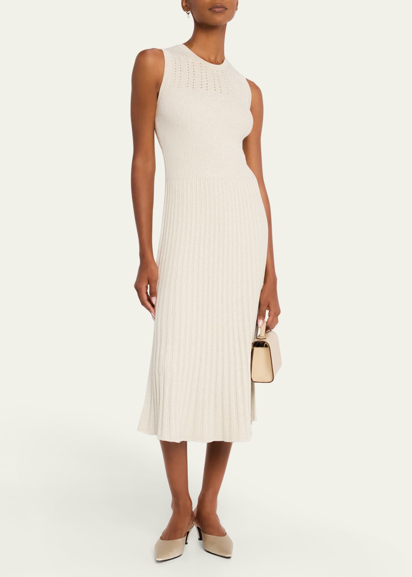 Veronica Beard Nami Sleeveless Metallic Knit Midi Dress Image 2 of 4