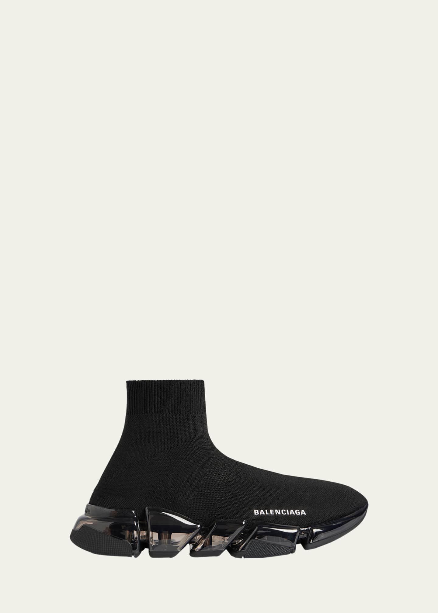 Balenciaga Speed 2.0 Knit Graffiti Clear-Sole Sneakers