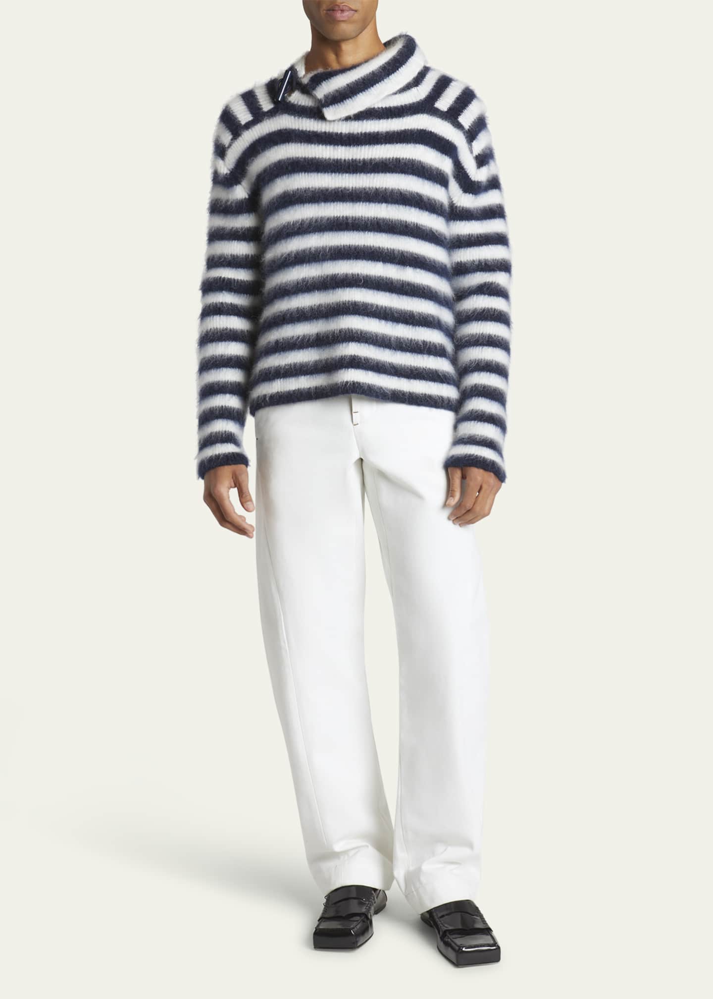 Jacquemus Men's Fuzzy Sailor Stripe Toggle Sweater Image 2 of 5