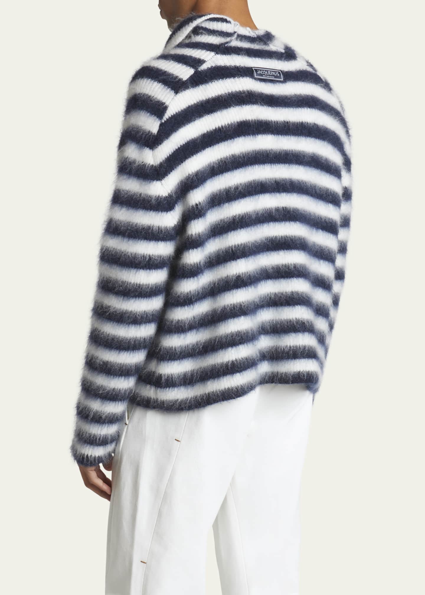 Jacquemus Men's Fuzzy Sailor Stripe Toggle Sweater Image 3 of 5