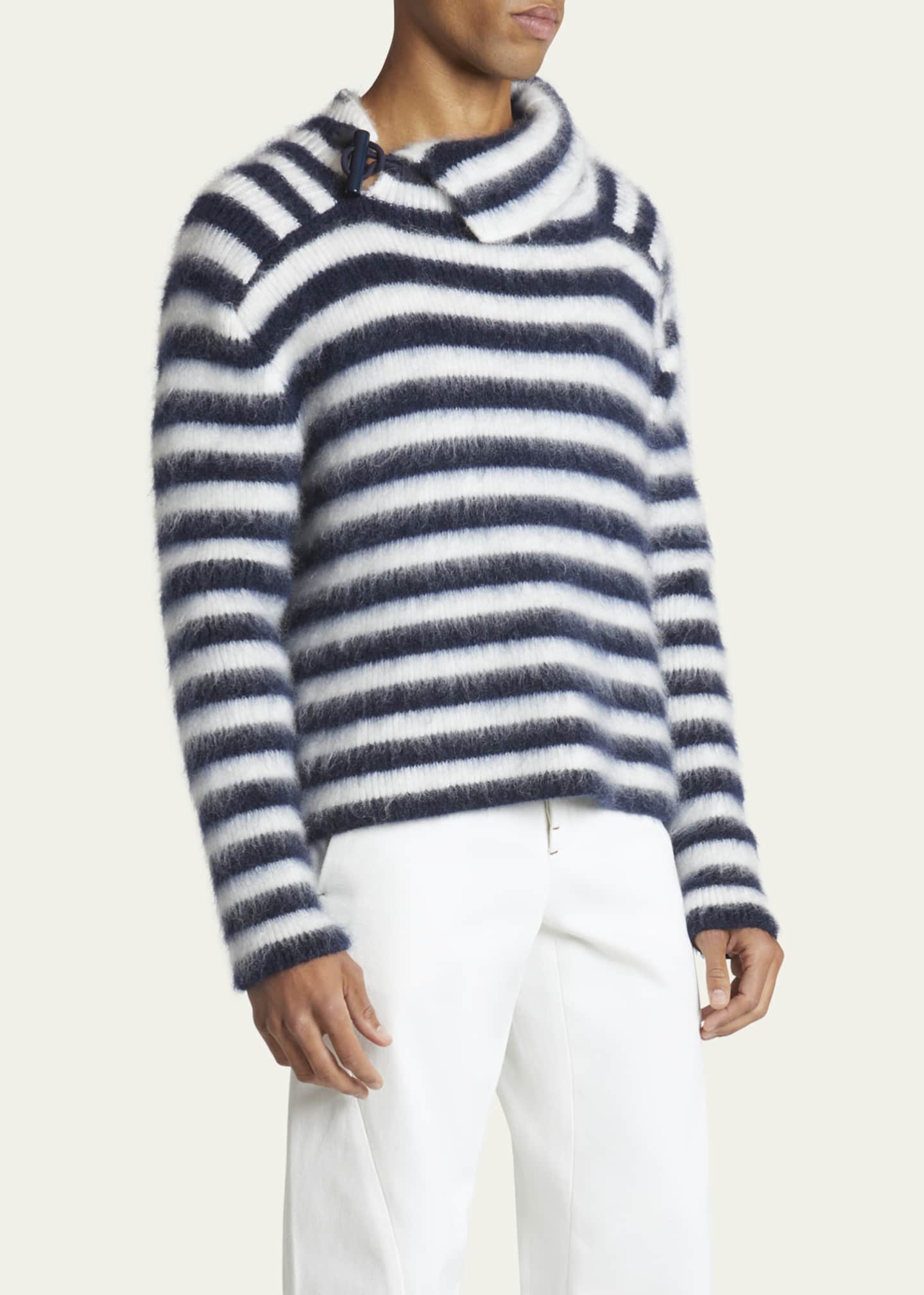 Jacquemus Men's Fuzzy Sailor Stripe Toggle Sweater Image 4 of 5