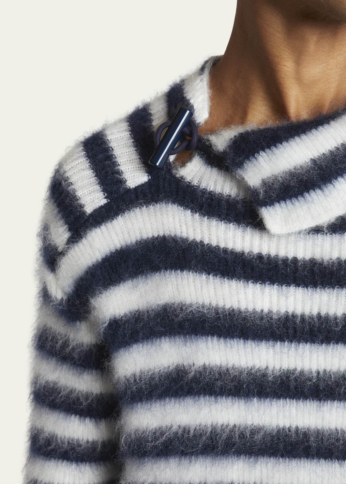 Jacquemus Men's Fuzzy Sailor Stripe Toggle Sweater Image 5 of 5