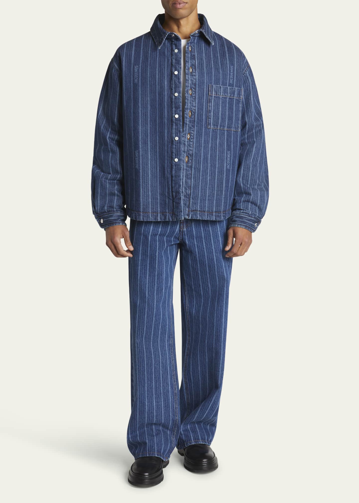 Jacquemus Men's Vertical Striped Straight-Leg Jeans Image 2 of 5