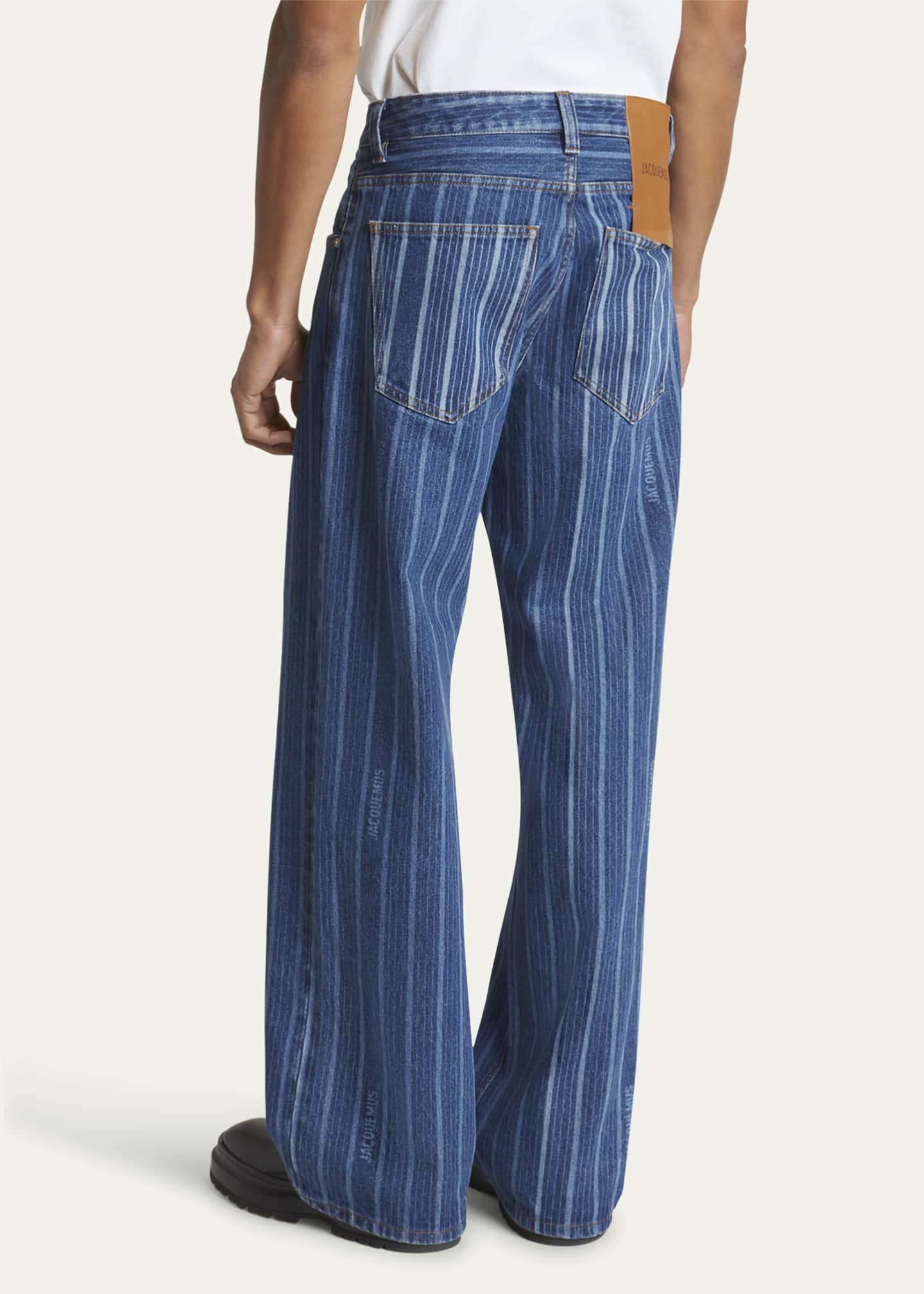 Jacquemus Men's Vertical Striped Straight-Leg Jeans Image 3 of 5