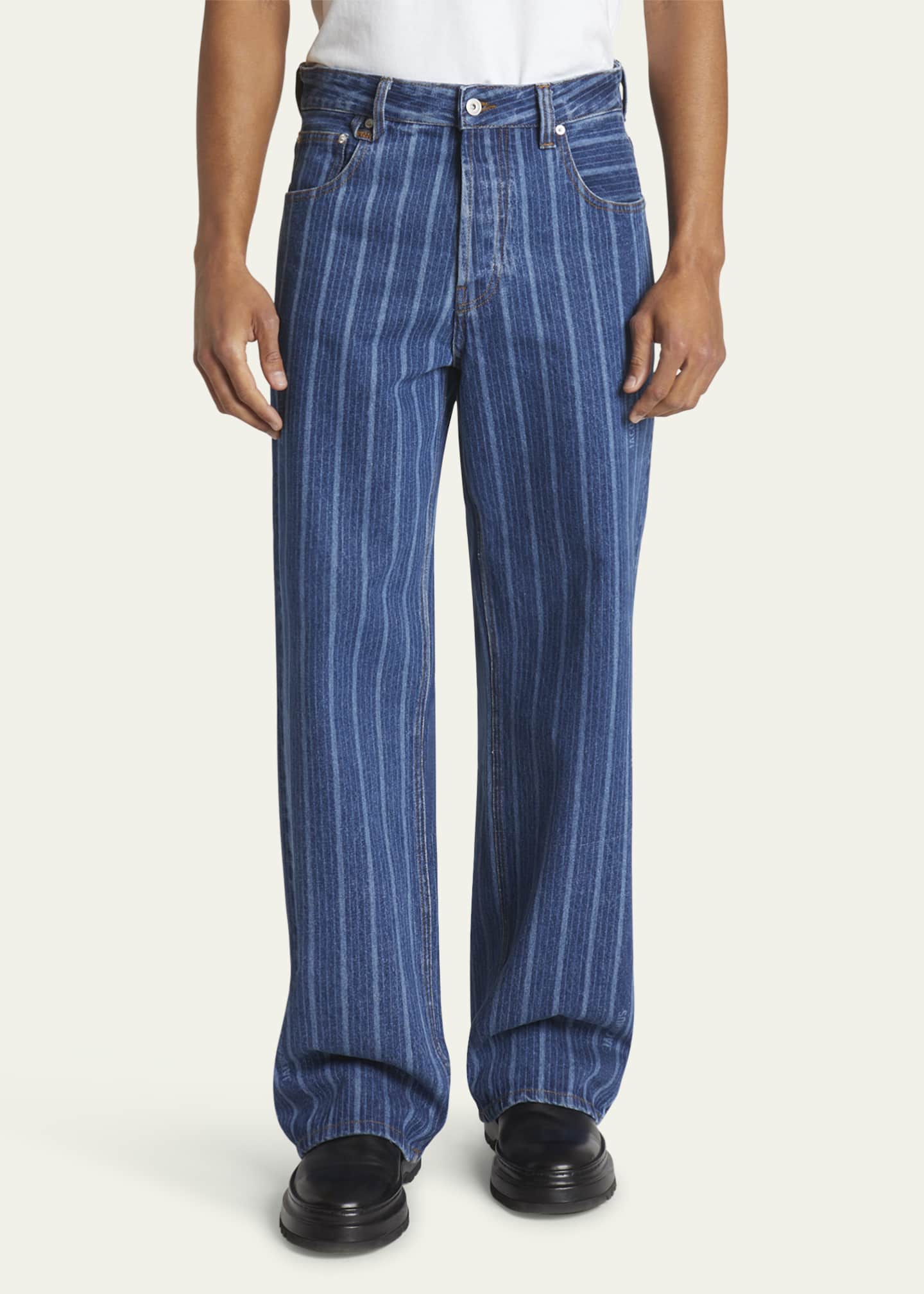 Jacquemus Men's Vertical Striped Straight-Leg Jeans Image 4 of 5
