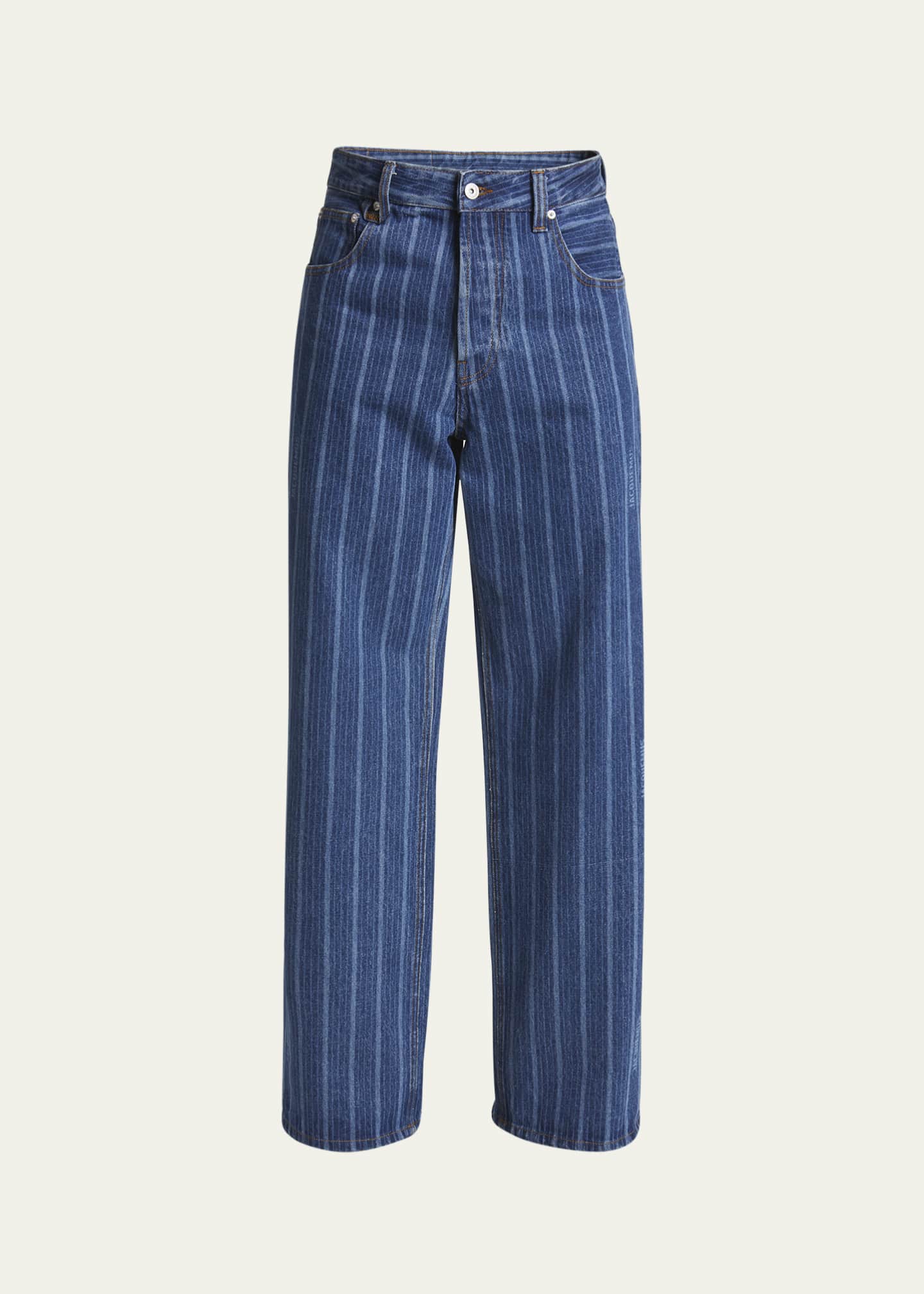 Jacquemus Men's Vertical Striped Straight-Leg Jeans Image 1 of 5