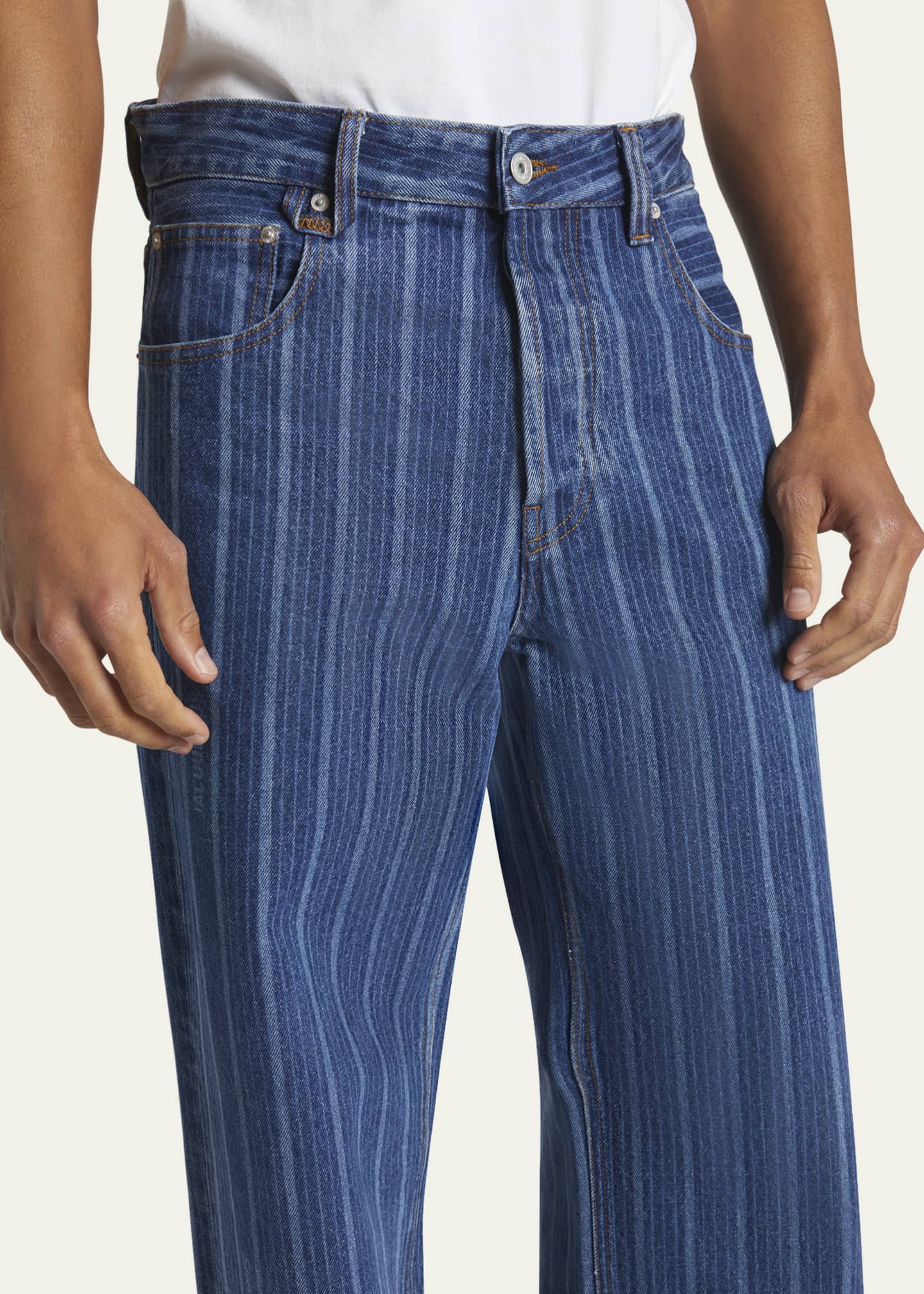 Jacquemus Men's Vertical Striped Straight-Leg Jeans Image 5 of 5