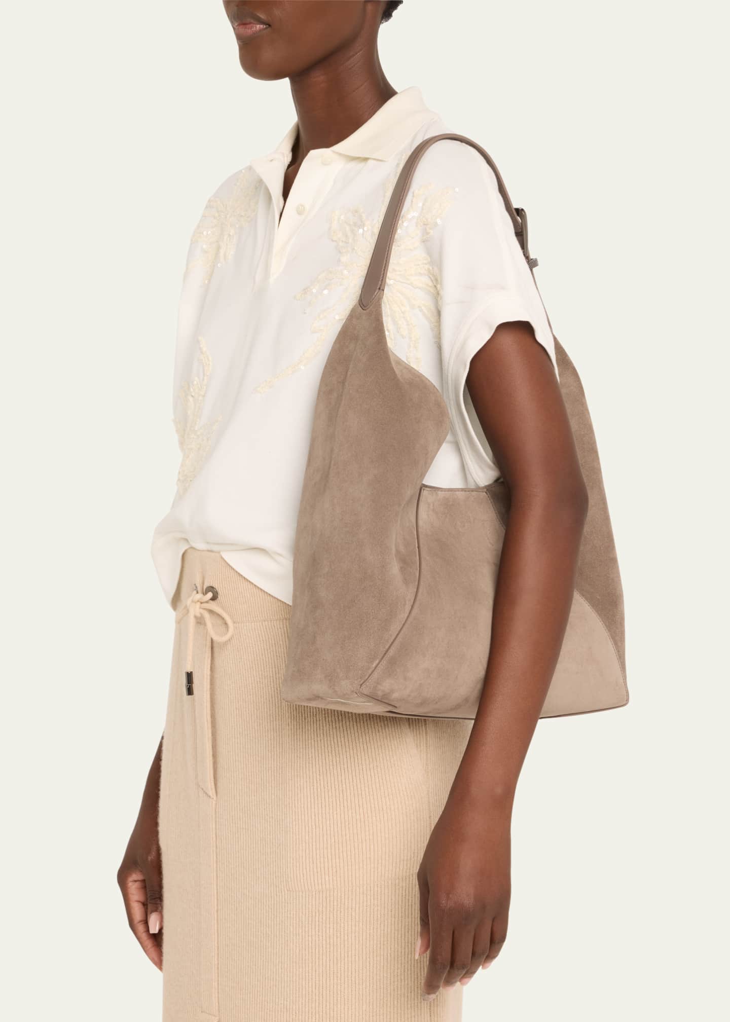 Brunello Cucinelli Buckle Suede Hobo Bag Image 2 of 6