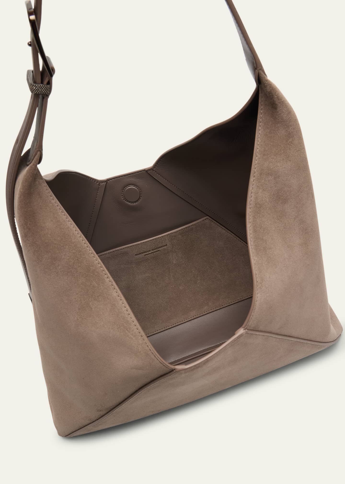 Brunello Cucinelli Buckle Suede Hobo Bag Image 4 of 6