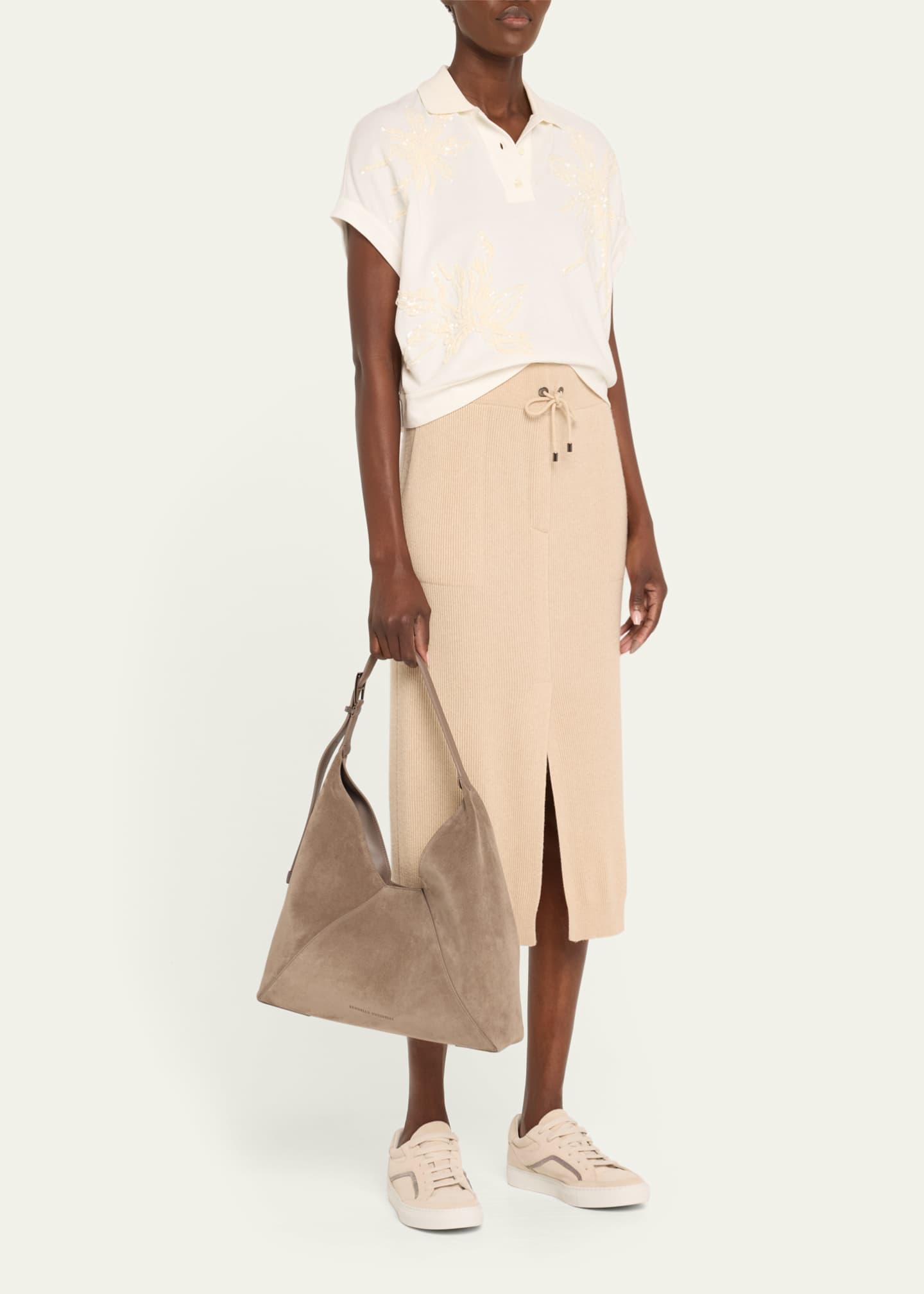 Brunello Cucinelli Buckle Suede Hobo Bag Image 5 of 6