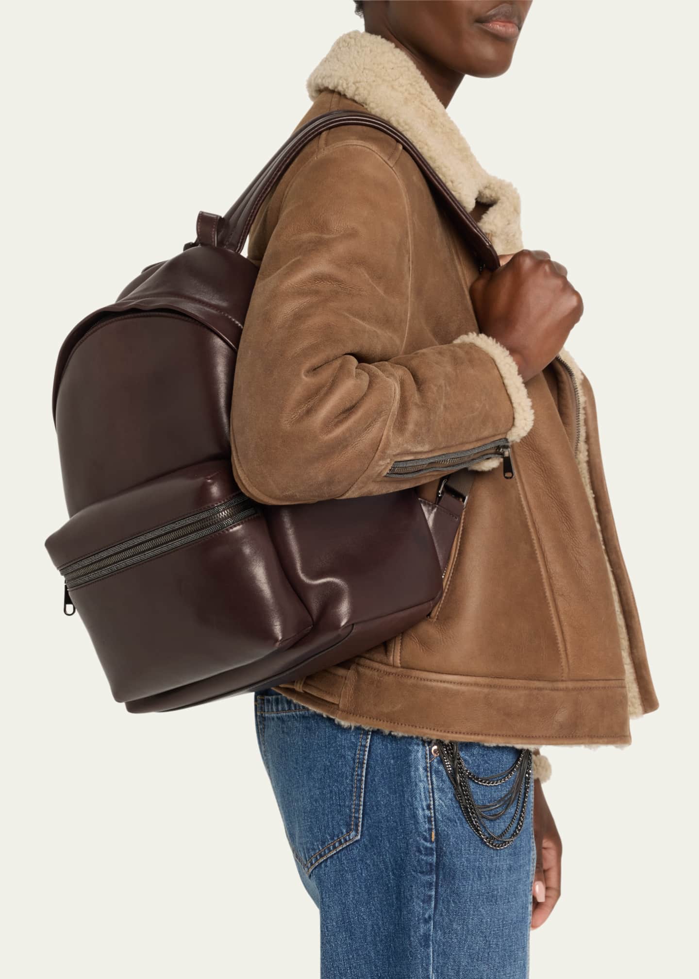 Brunello Cucinelli Monili Zip Leather Backpack Image 2 of 6