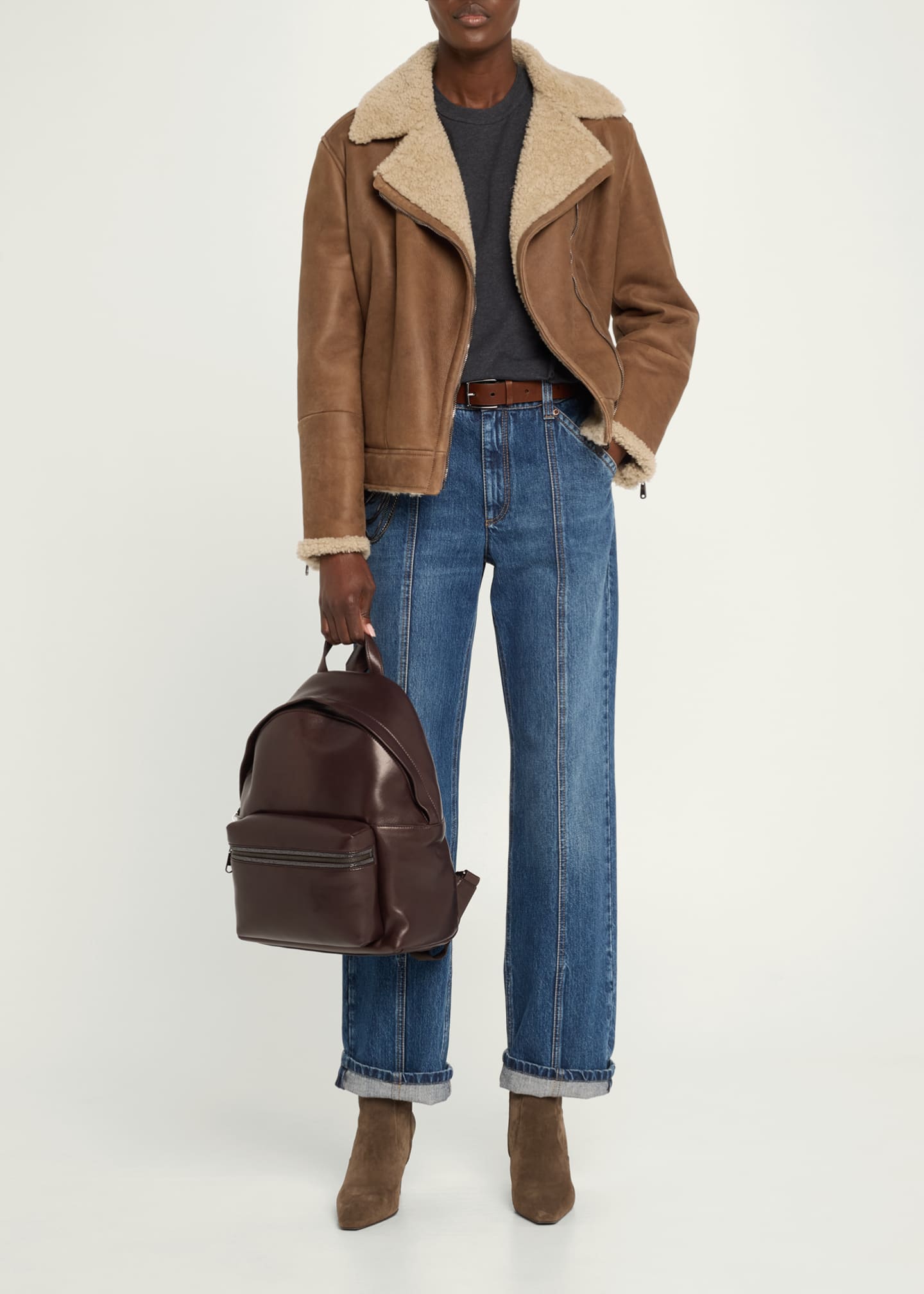 Brunello Cucinelli Monili Zip Leather Backpack Image 5 of 6