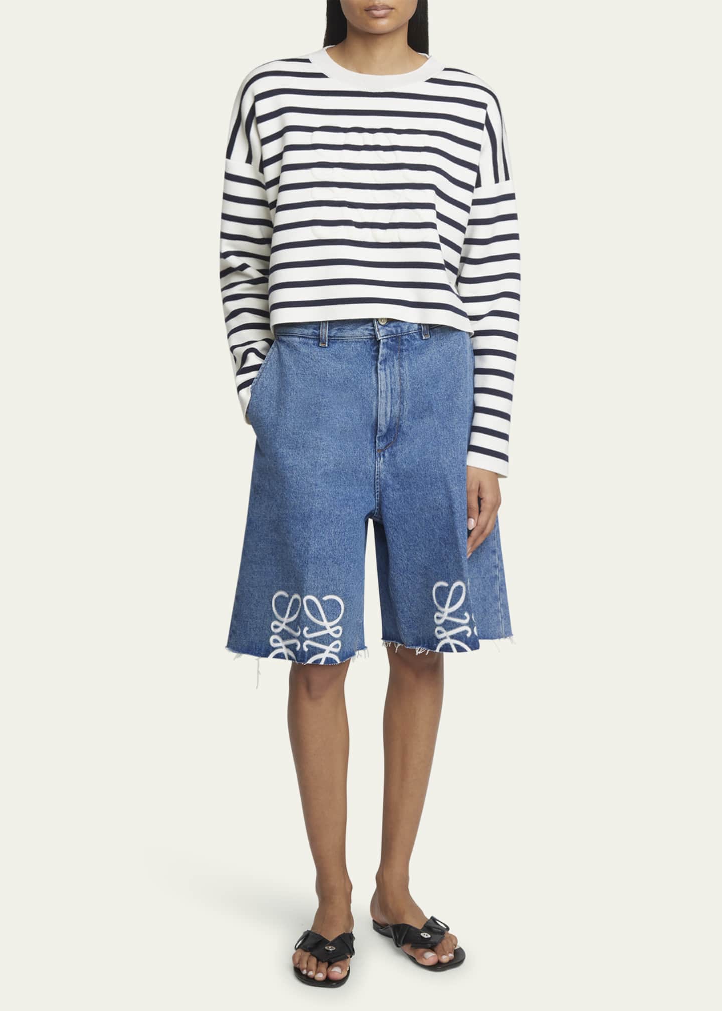 Loewe Striped Wool-Blend Sweater with Anagram Detail Image 2 of 5