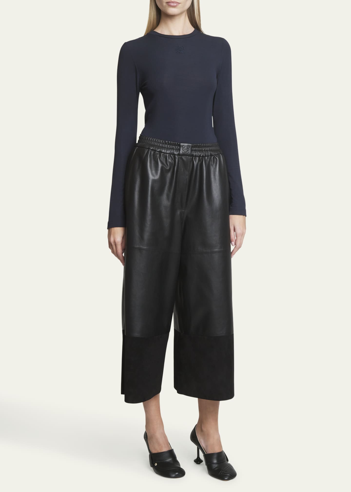 Loewe Cropped Leather and Suede Trousers Image 2 of 5