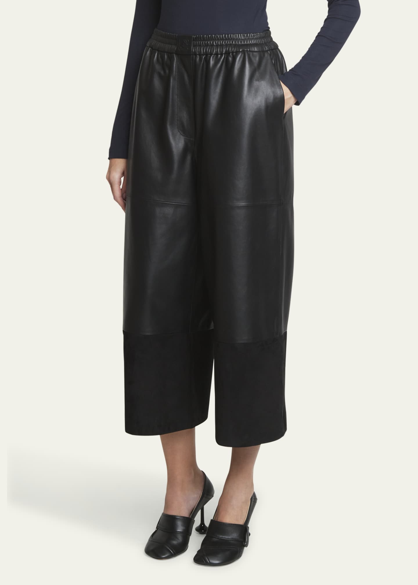 Loewe Cropped Leather and Suede Trousers Image 4 of 5