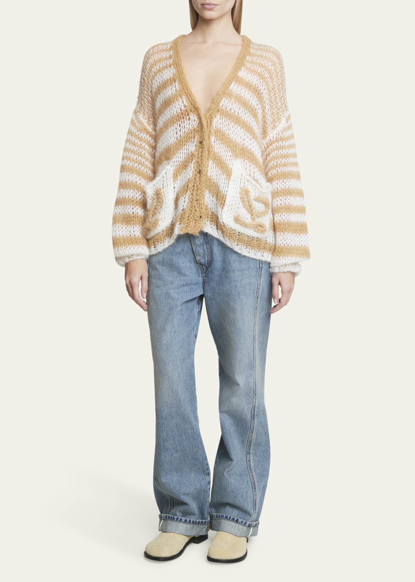 Loewe Stripe Anagram Embroidered Mohair Wool Cardigan Image 2 of 5