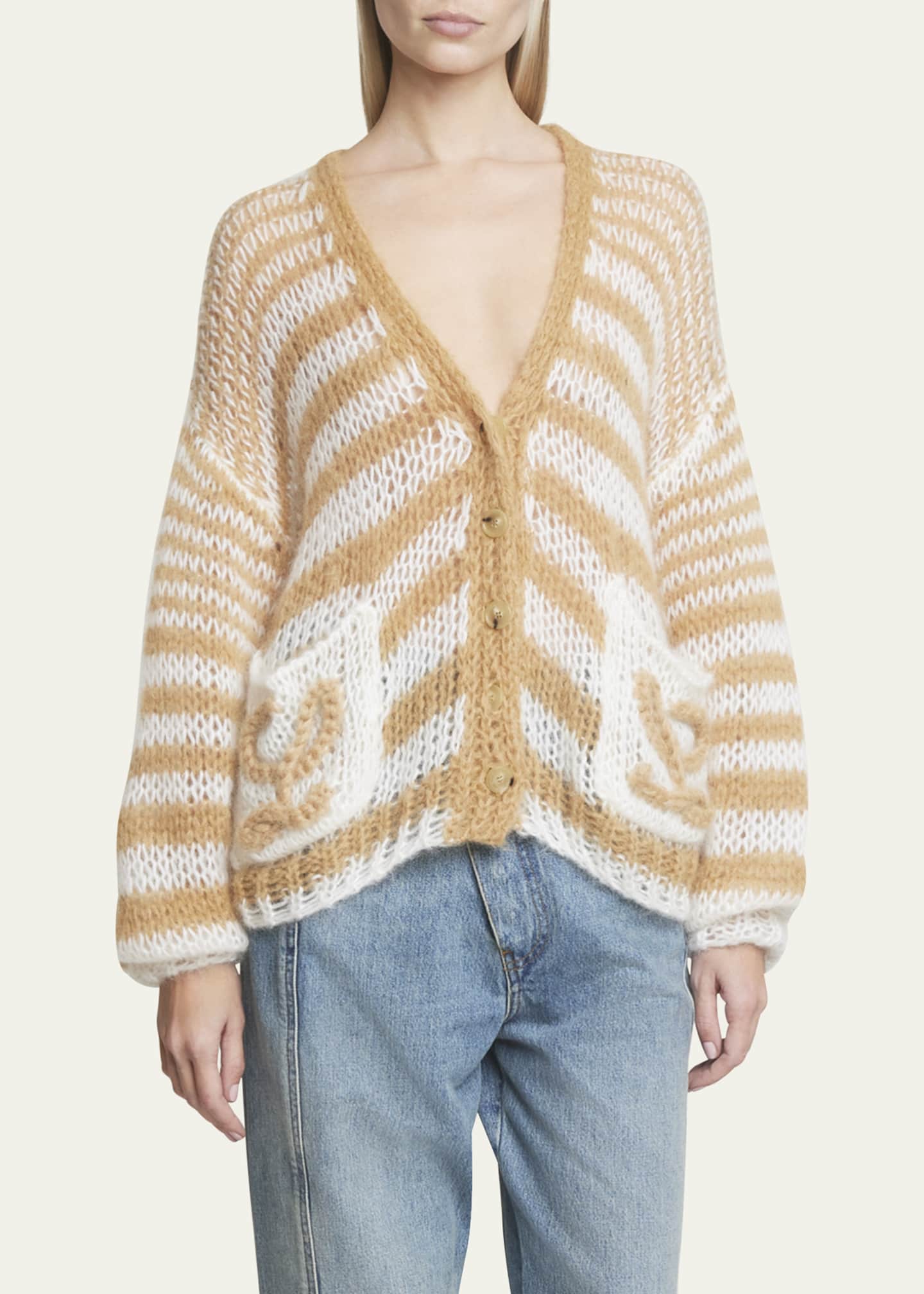 Loewe Stripe Anagram Embroidered Mohair Wool Cardigan Image 4 of 5