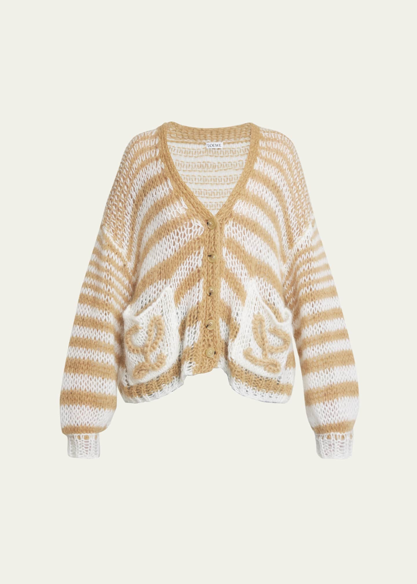 Loewe Stripe Anagram Embroidered Mohair Wool Cardigan Image 1 of 5