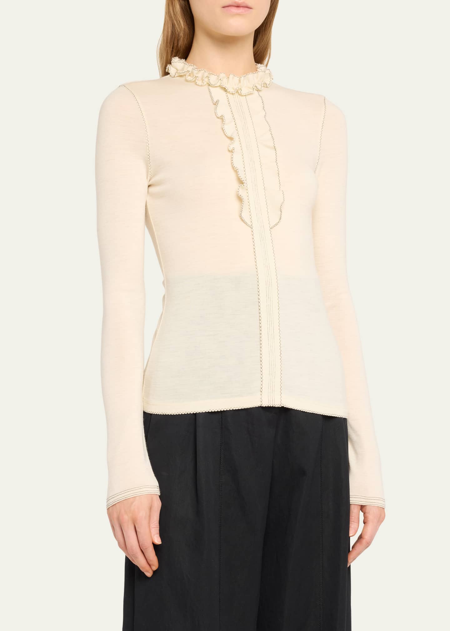 Ulla Johnson Asha Ruffle-Collar Wool Knit Bib Top Image 4 of 5