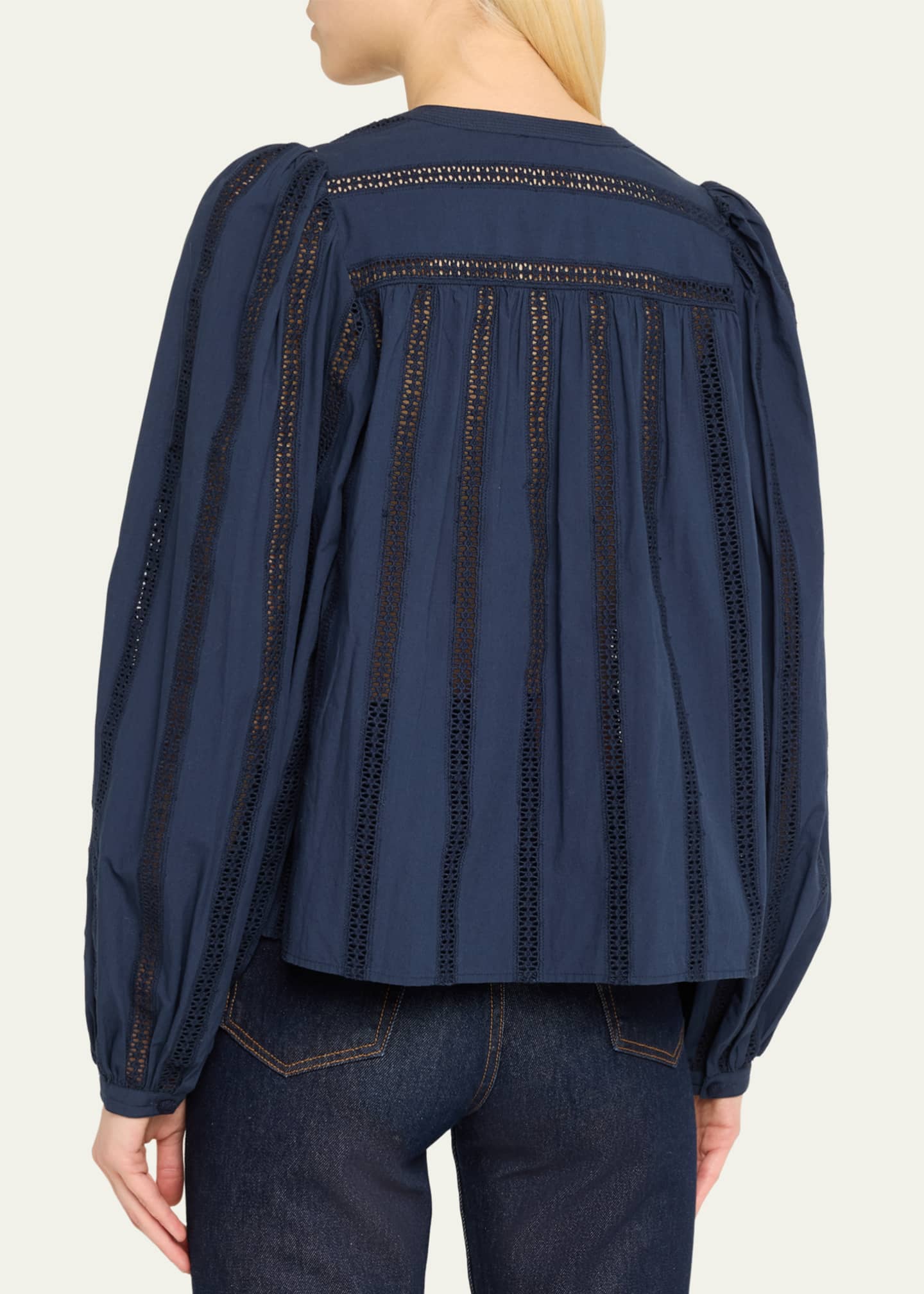 Ulla Johnson Rowan Embroidered Cotton Puff-Sleeve Blouse Image 3 of 5