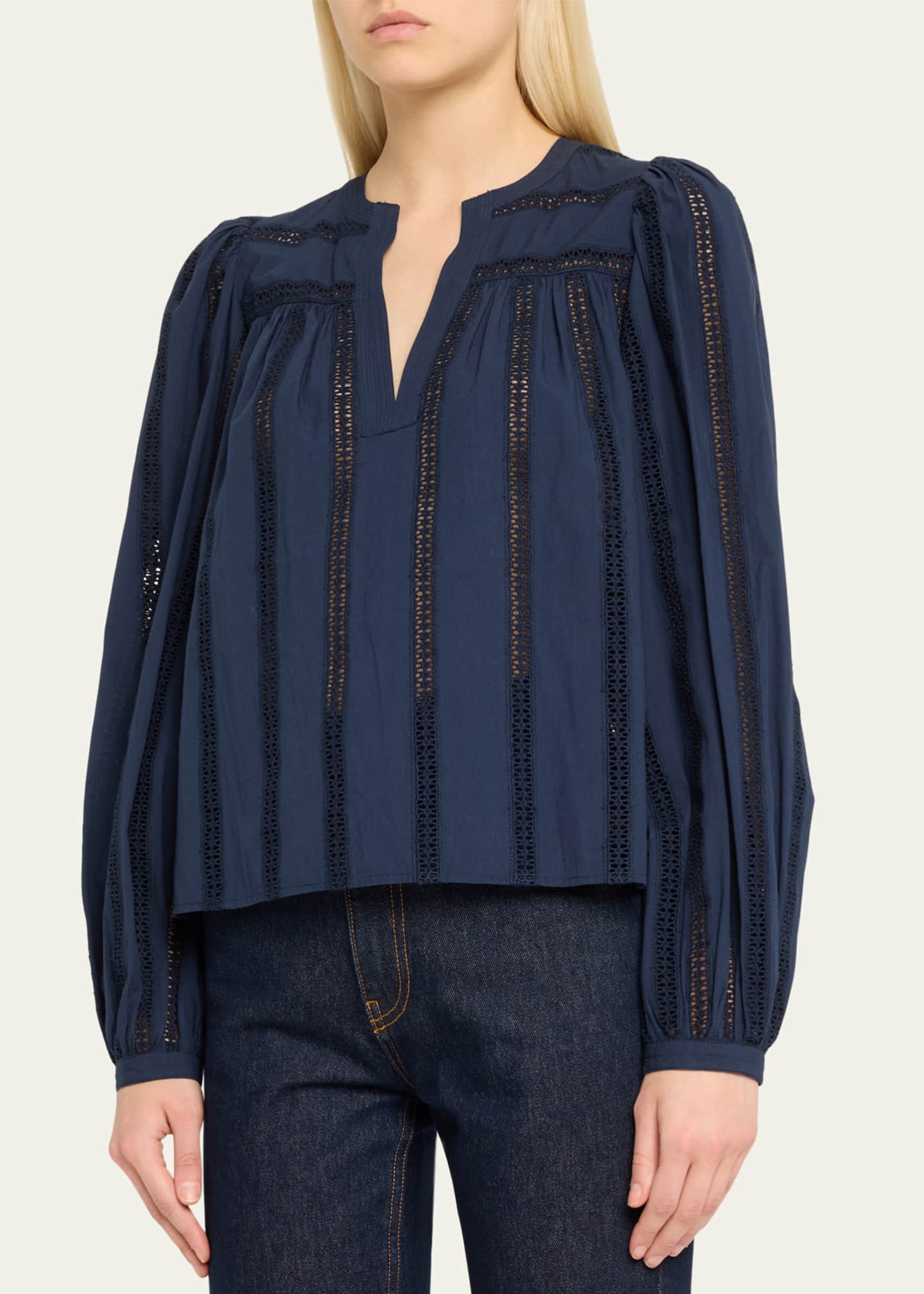 Ulla Johnson Rowan Embroidered Cotton Puff-Sleeve Blouse Image 4 of 5