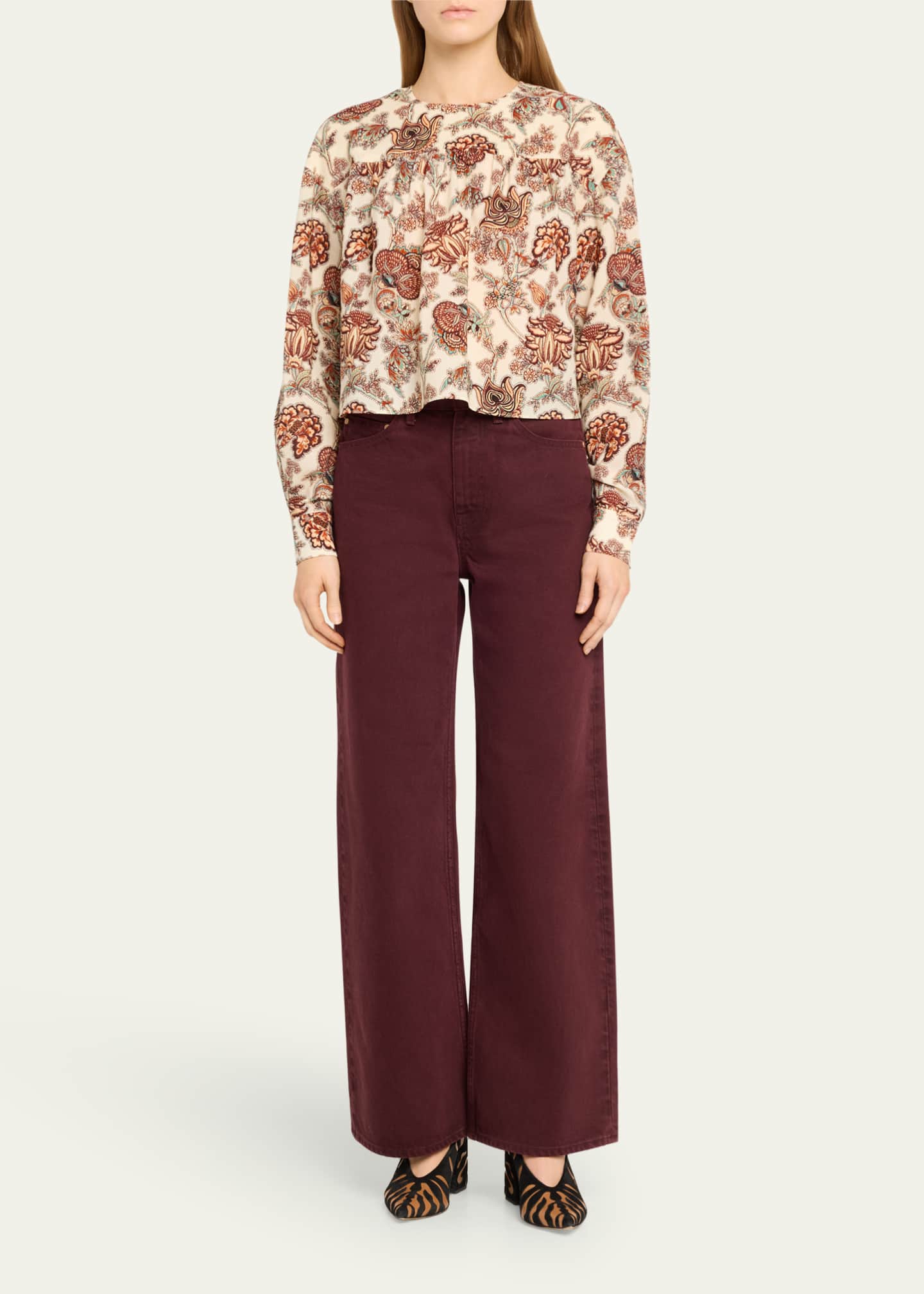 Ulla Johnson Esen Wool-Blend Floral-Print Blouse Image 2 of 5