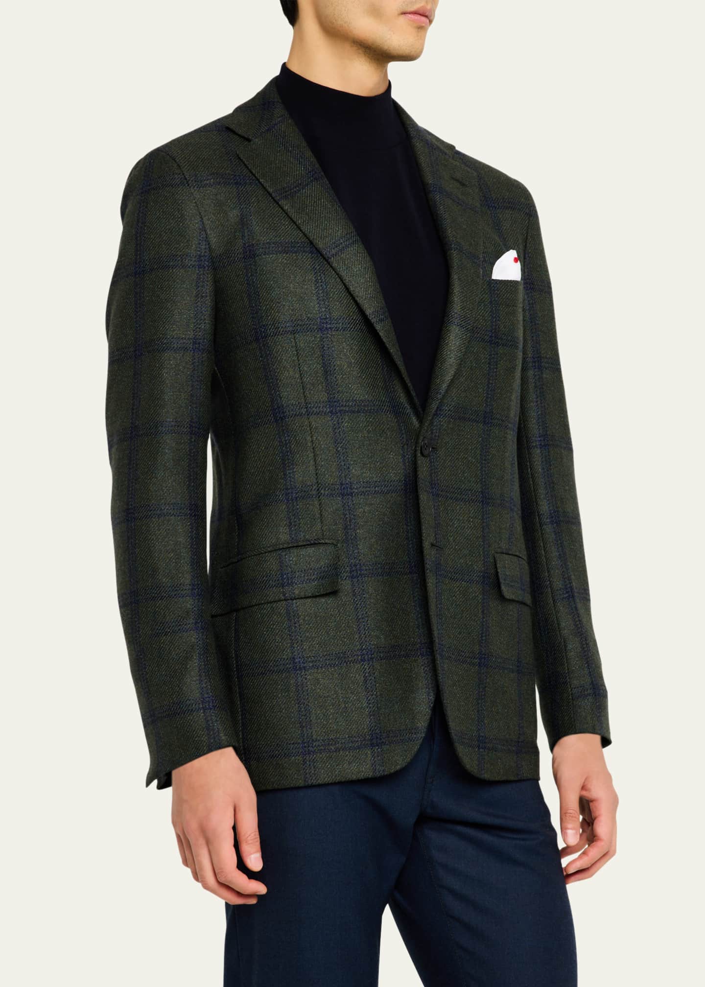 Kiton Men's Cashmere-Blend Windowpane Sport Coat Image 4 of 8