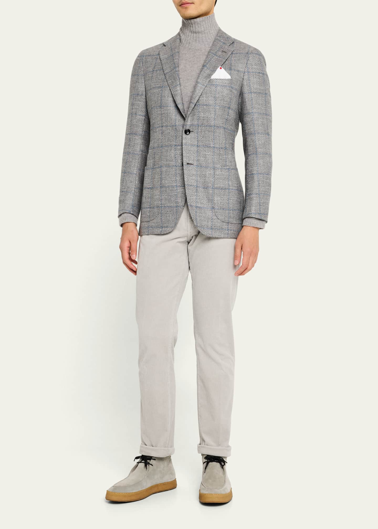Kiton Men's Cashmere-Blend Windowpane Sport Coat Image 2 of 8