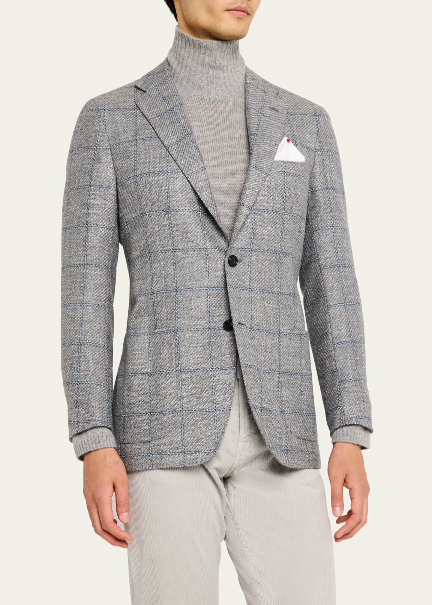 Kiton Men's Cashmere-Blend Windowpane Sport Coat Image 4 of 8