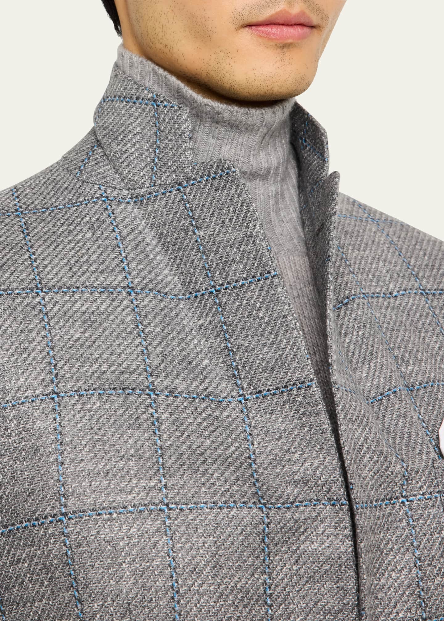 Kiton Men's Cashmere-Blend Windowpane Sport Coat Image 7 of 8