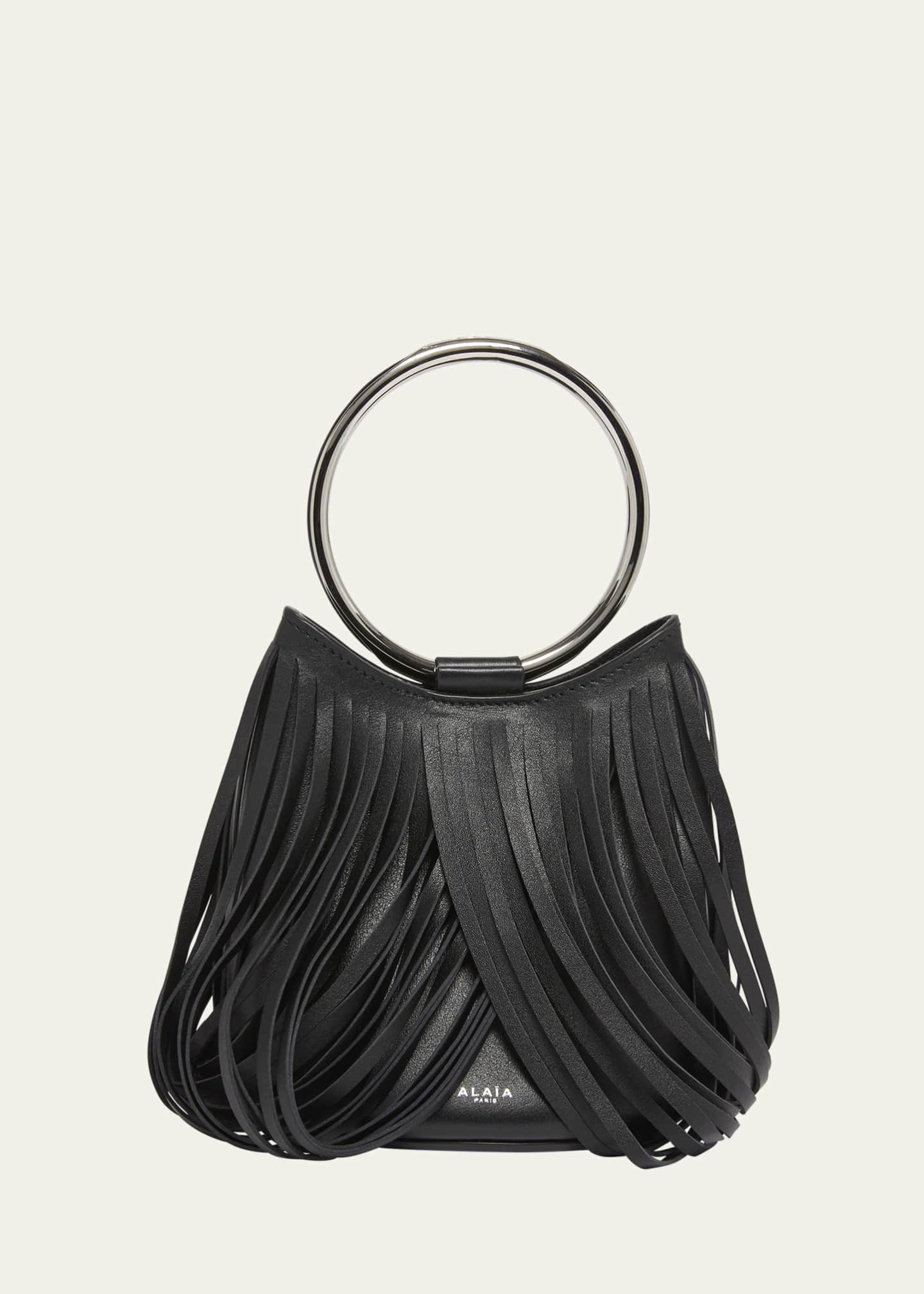 ALAIA Mini Ring Fringe Bucket Bag in Leather Image 1 of 5