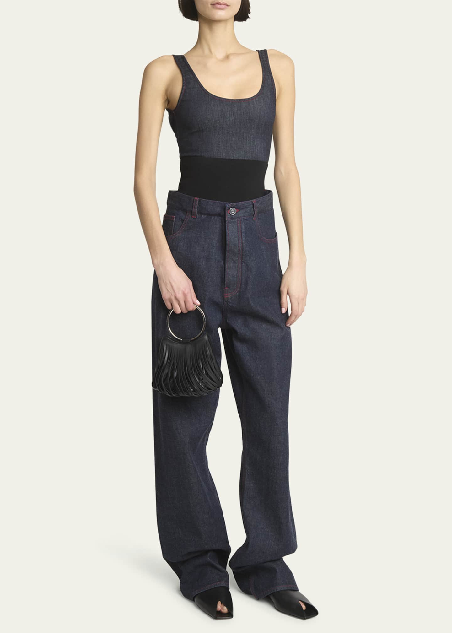 ALAIA Mini Ring Fringe Bucket Bag in Leather Image 5 of 5