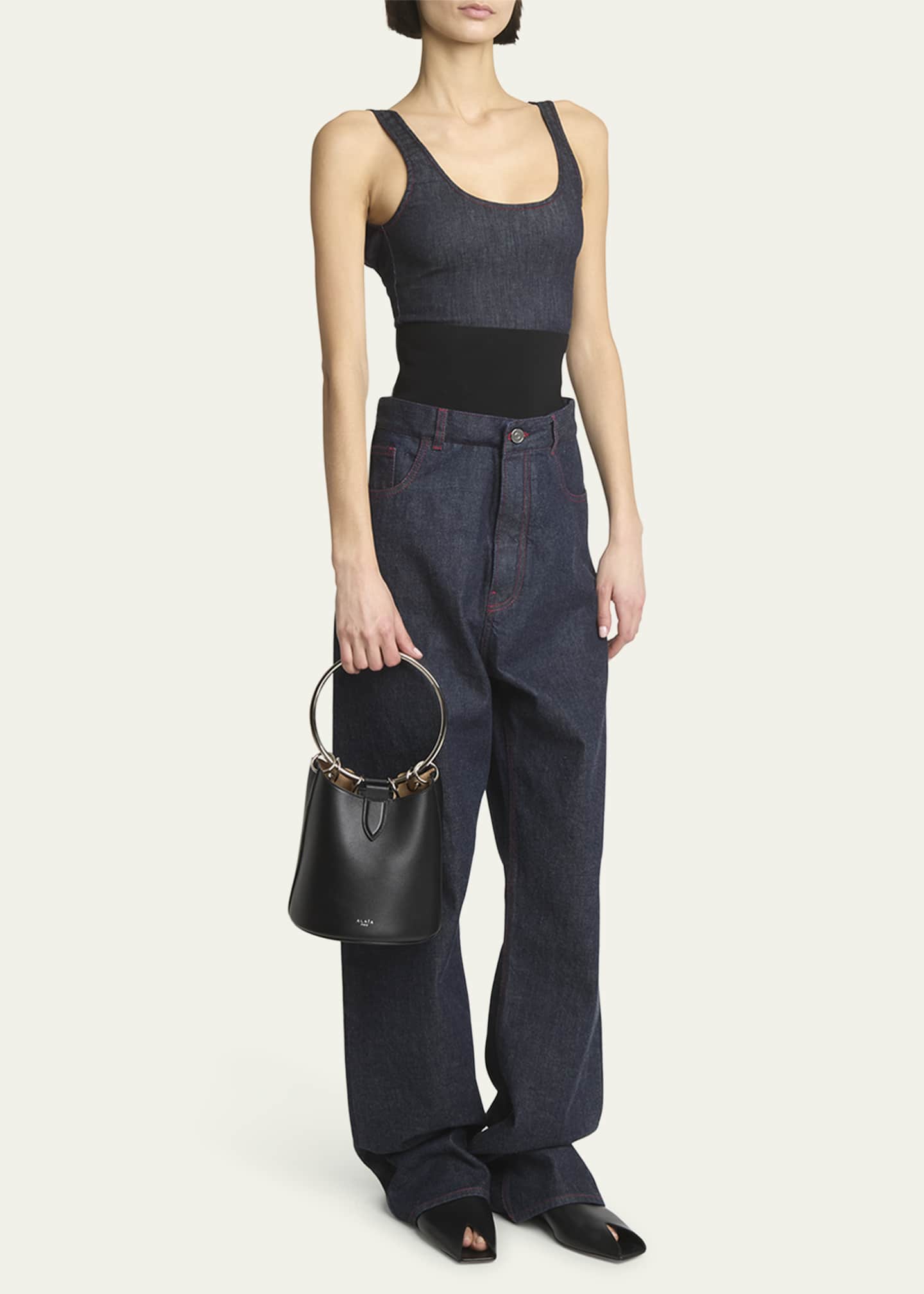 ALAIA Medium Ring Bucket Bag in Leather Image 5 of 5