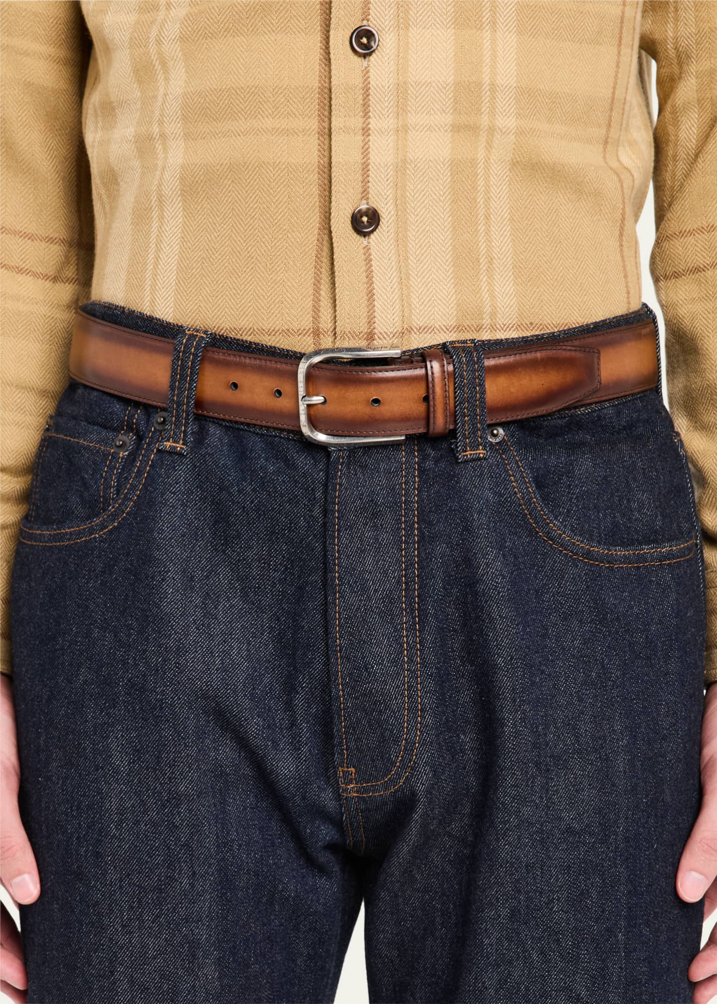 Berluti Men's C0085 Curve Leather Belt Image 2 of 2