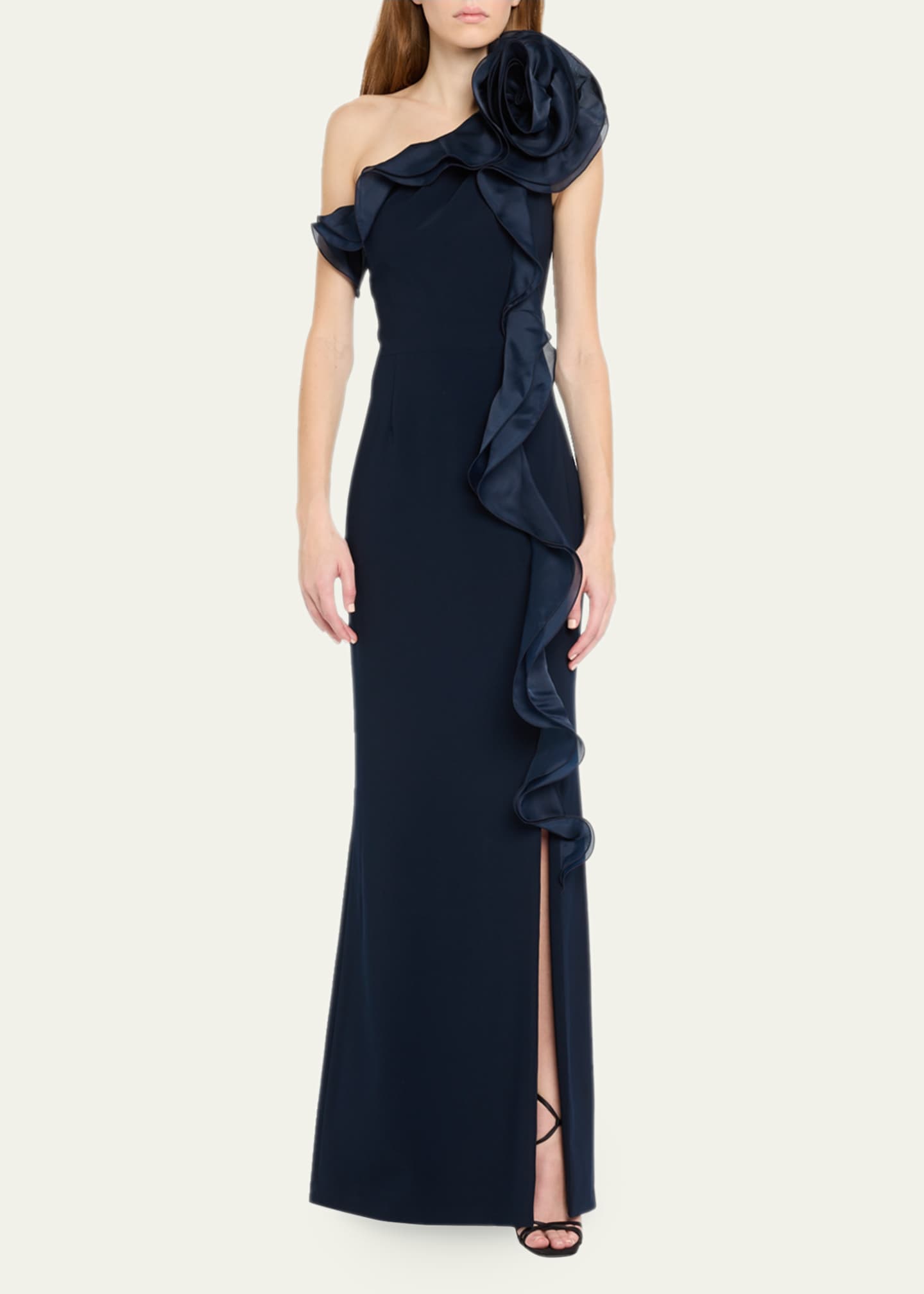 Rickie Freeman for Teri Jon One-Shoulder Ruffle Column Gown Image 2 of 5