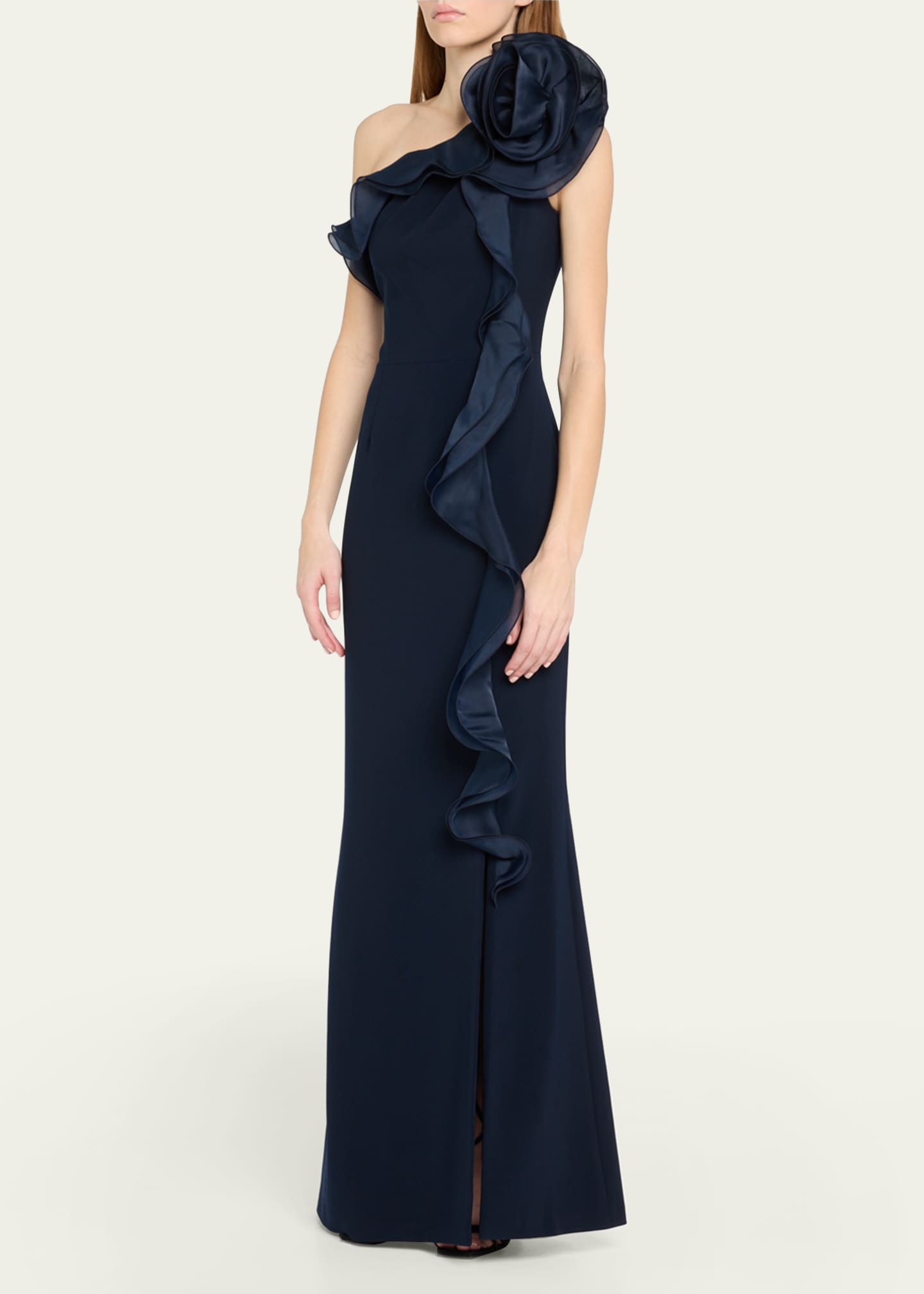 Rickie Freeman for Teri Jon One-Shoulder Ruffle Column Gown Image 4 of 5