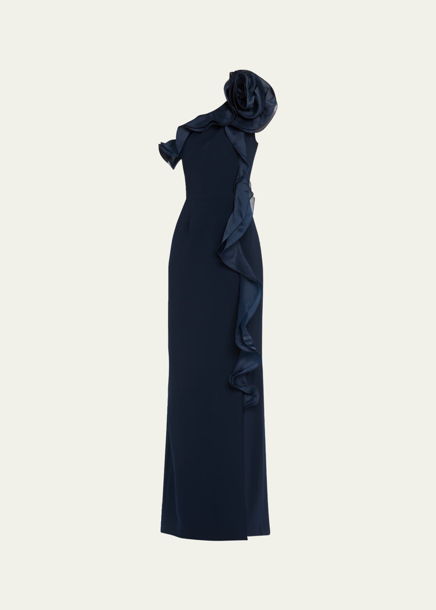 Rickie Freeman for Teri Jon One-Shoulder Ruffle Column Gown Image 1 of 5