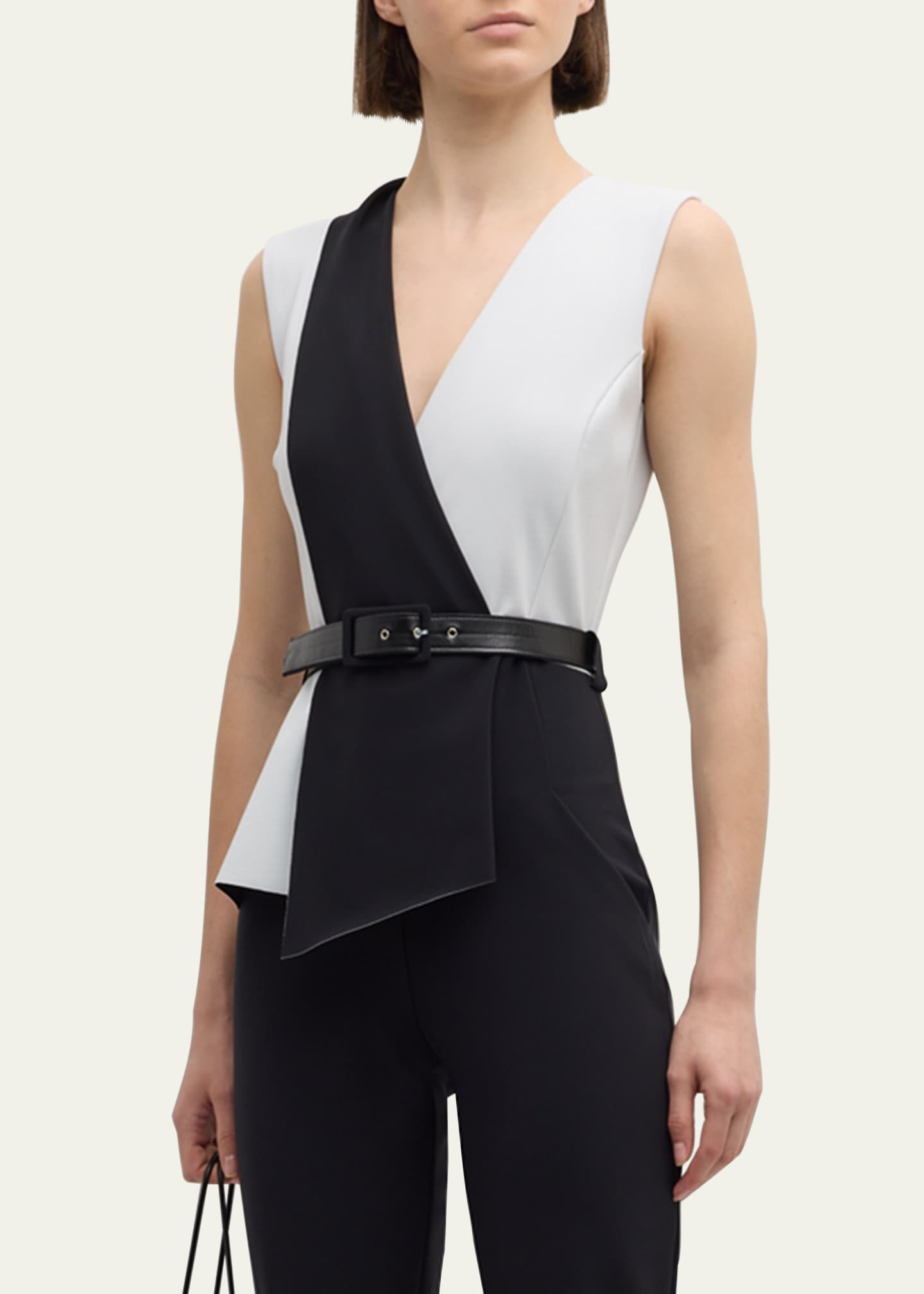 Chiara Boni La Petite Robe Belted Sleeveless Two Tone Jumpsuit